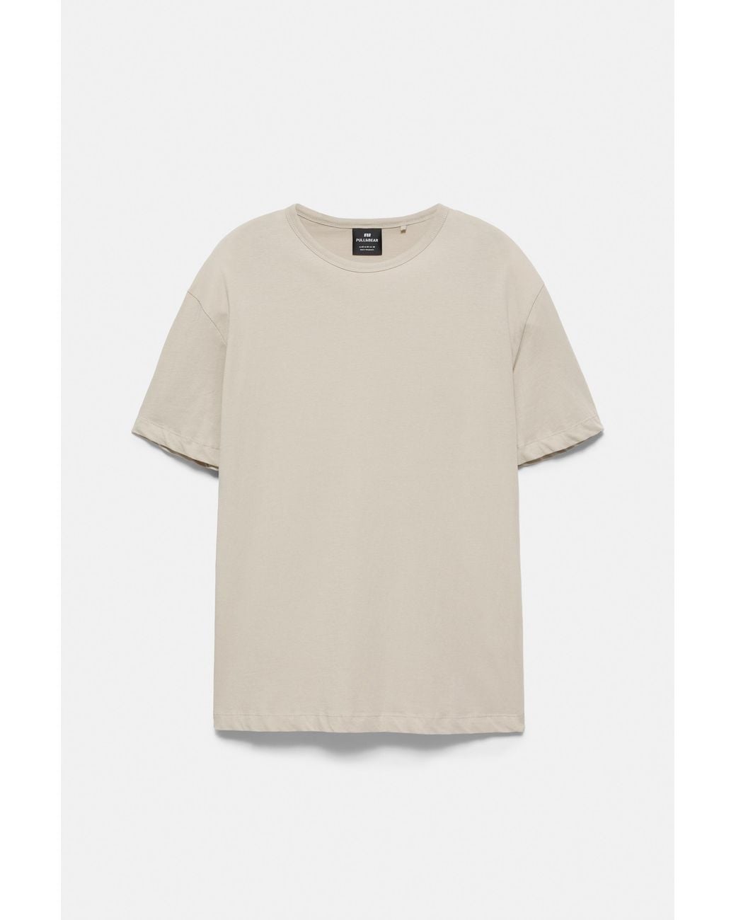 Pull&Bear Basic Slim Fit T-Shirt in het Natural voor heren