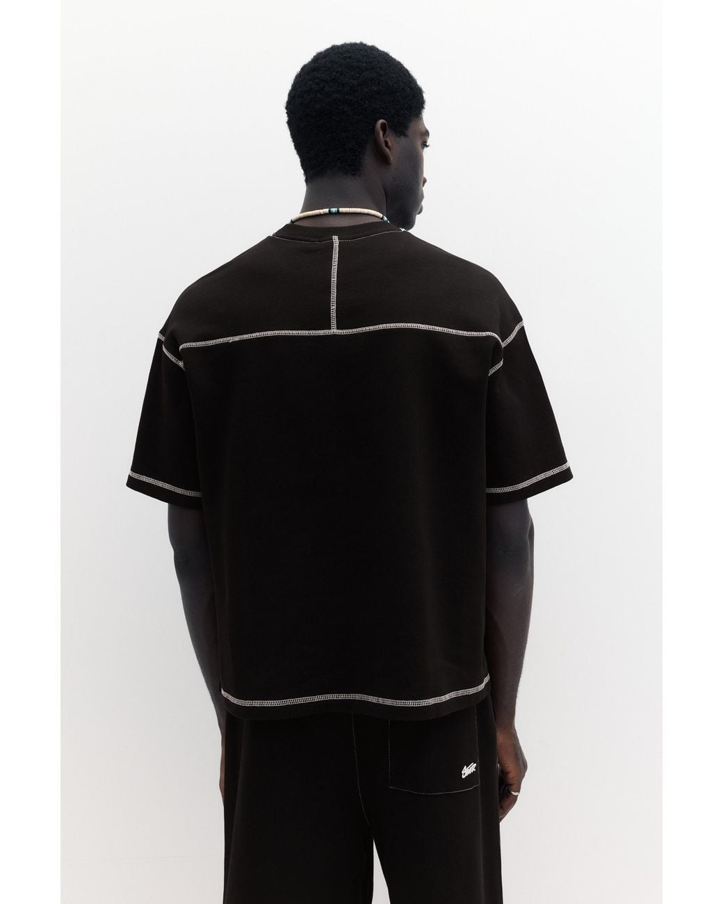 Pull&Bear Black Short Sleeve Stwd Seam Sweatshirt for men