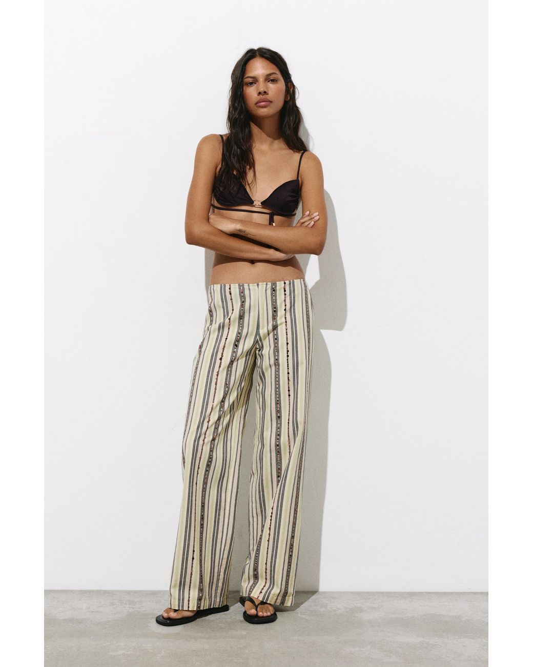 Pull&Bear Brown Striped Sequin Trousers