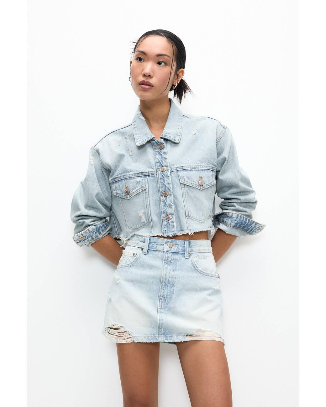 Pull&Bear Ripped Denim Mini Skirt in Blue Lyst UK
