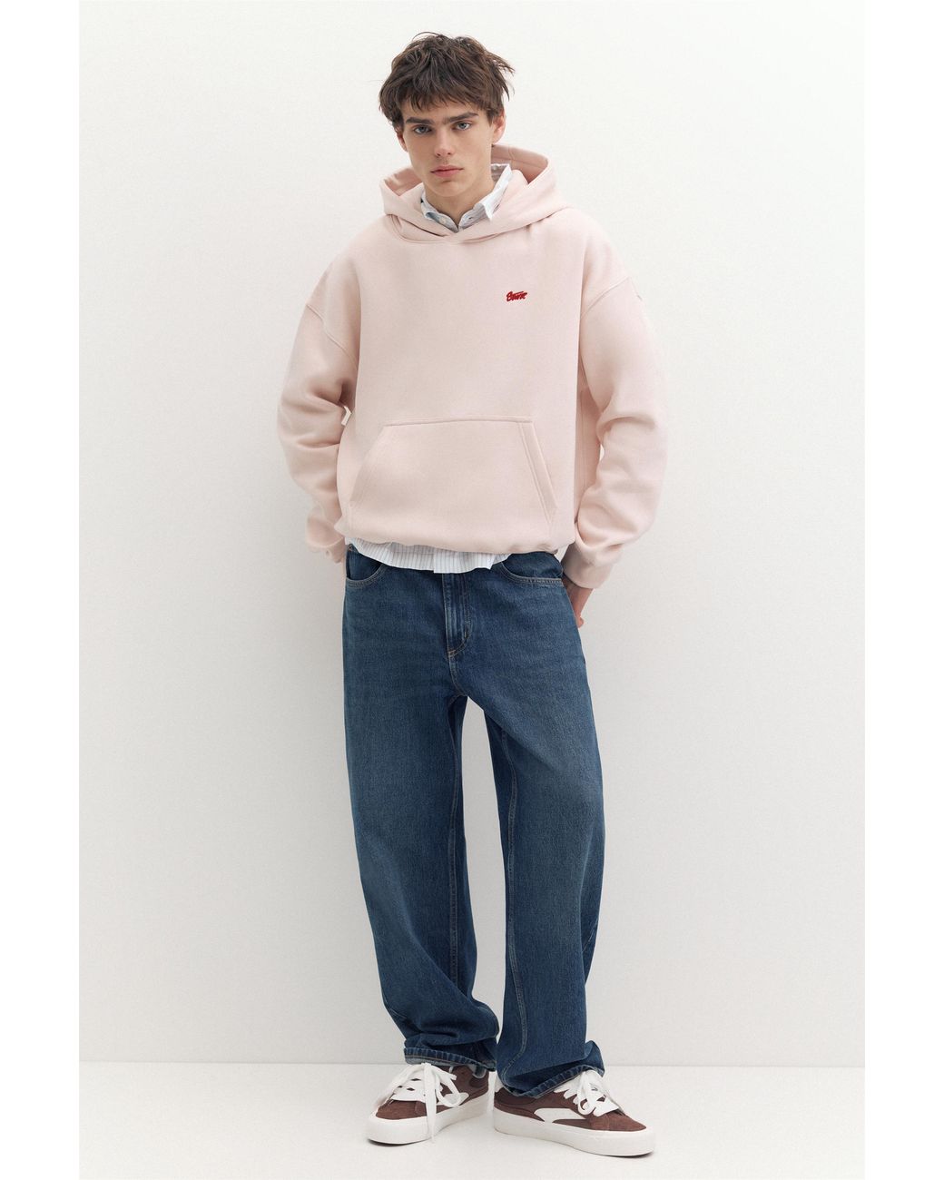 Pull&Bear Natural Stwd Logo Boxy Hoodie for men