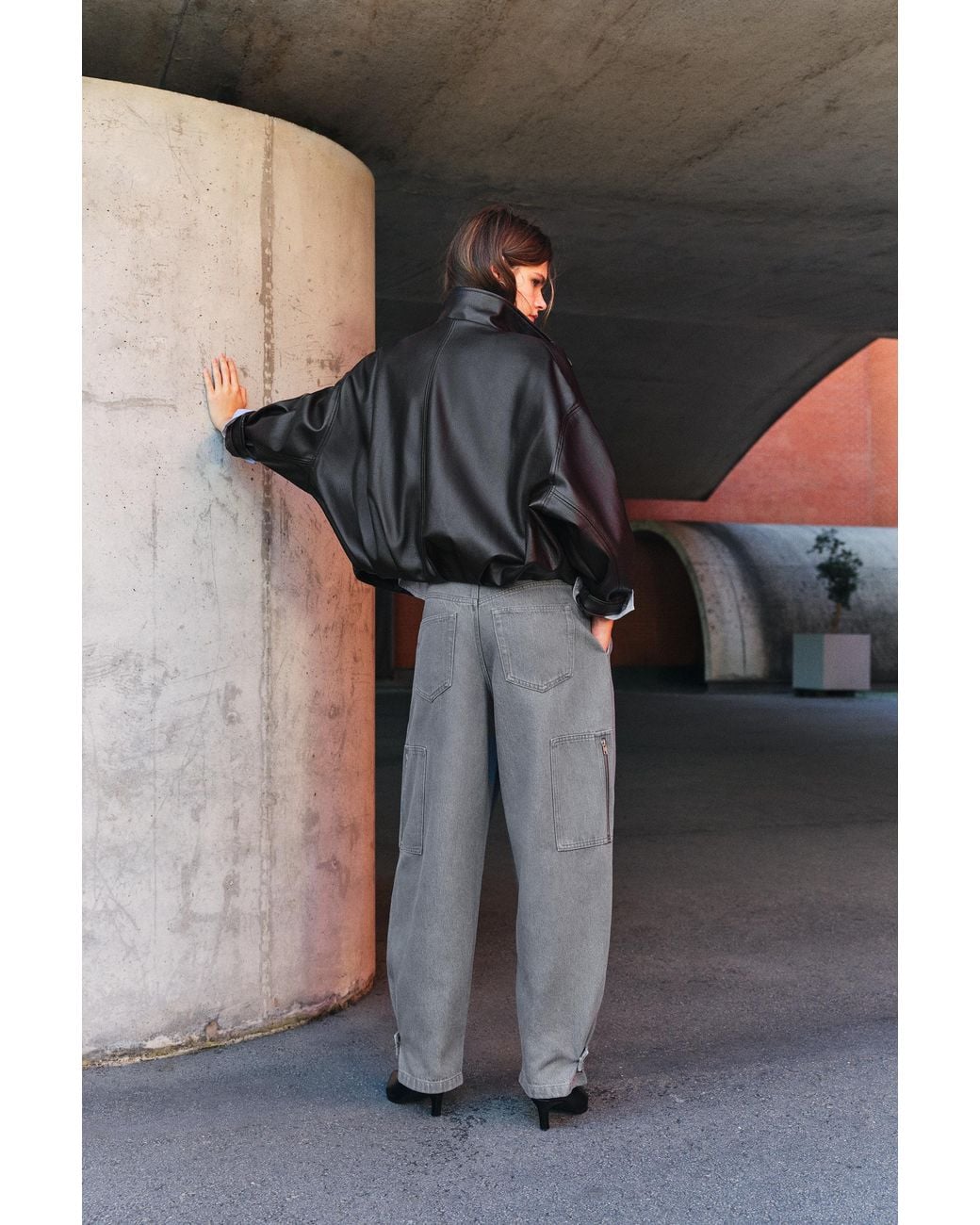 Pull&Bear Gray Balloon Cargo Trousers With Pleats