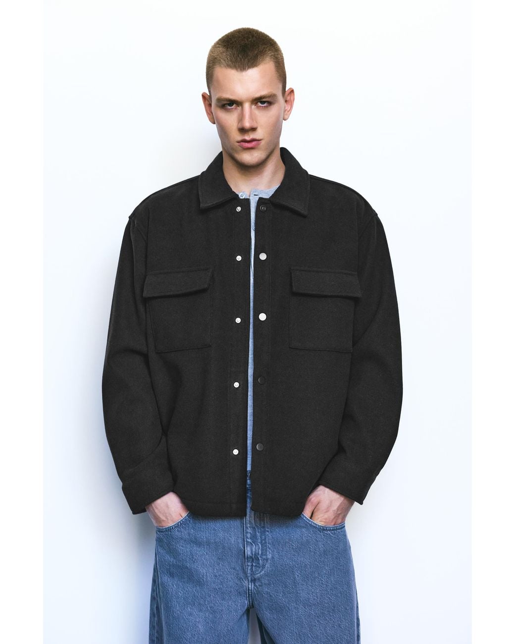 Pull&Bear Blue Long Sleeve Overshirt for men