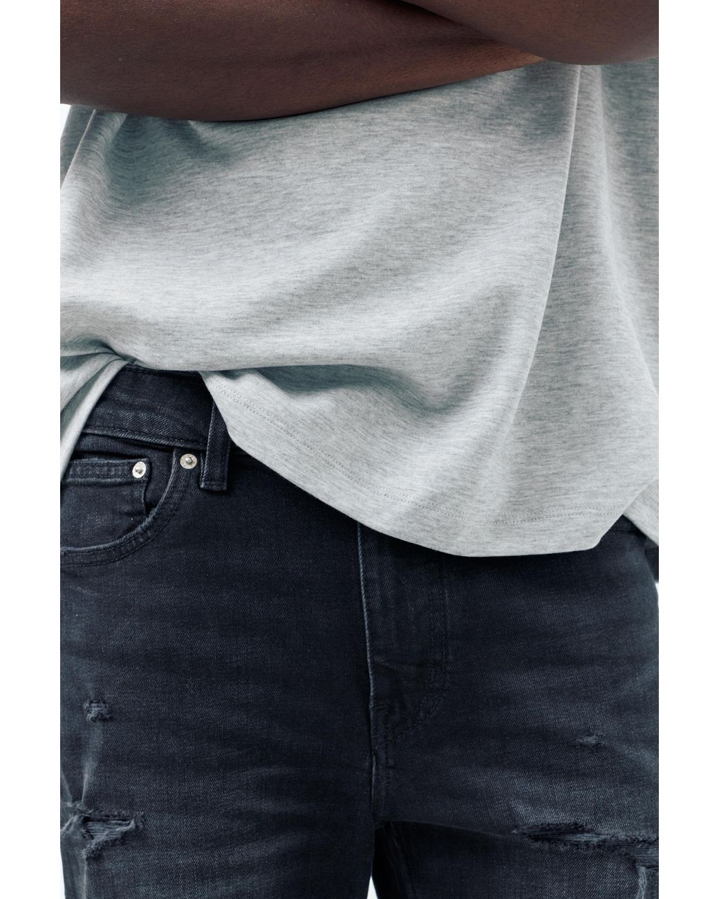 Pull&Bear Gray Ripped Denim Bermuda Shorts for men