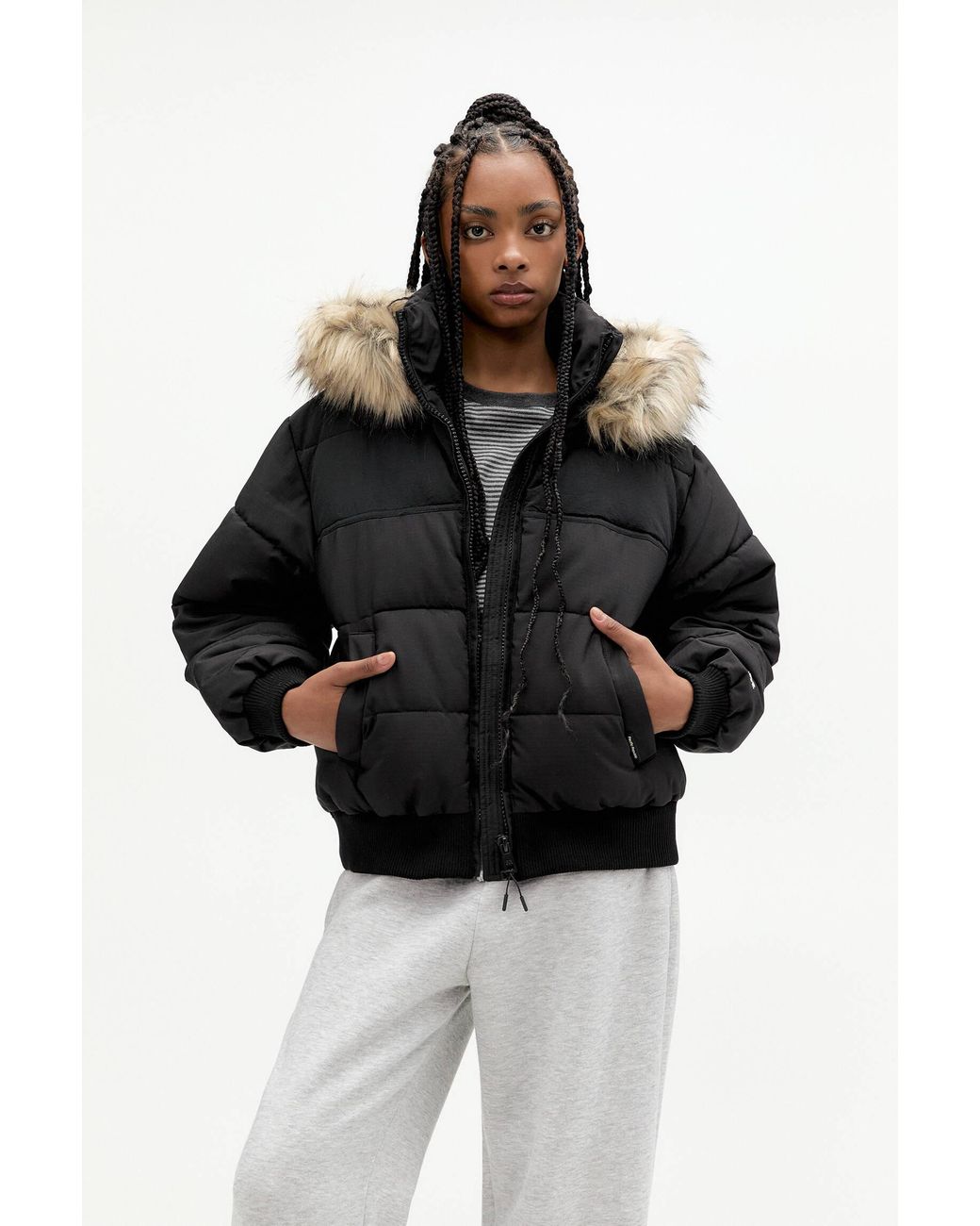 Hood Faux Fur Jacket Pull And Bear Pull&Bear Puffer Jacket With