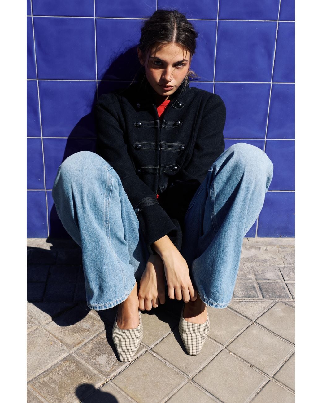 Pull&Bear White Checked Mule Heels