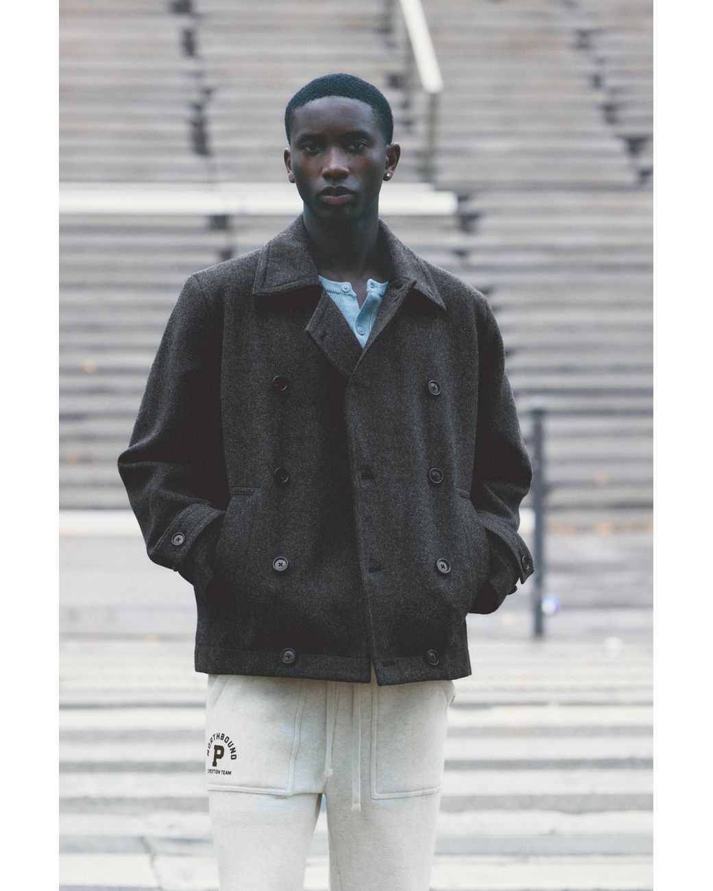Pull&Bear Blue Short Felt Texture Coat for men