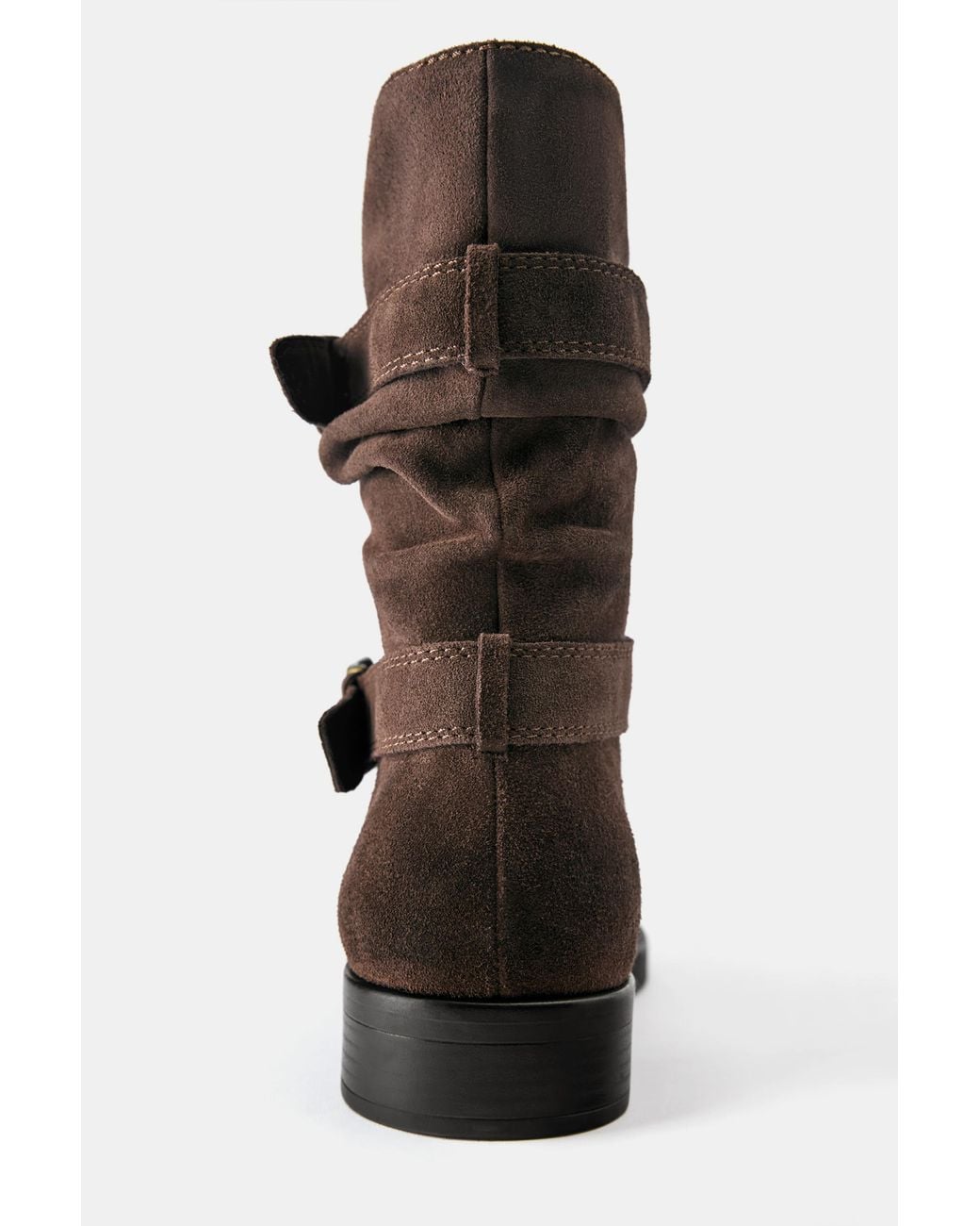 Pull&Bear Black Gathered Leather Boots With Buckles for men