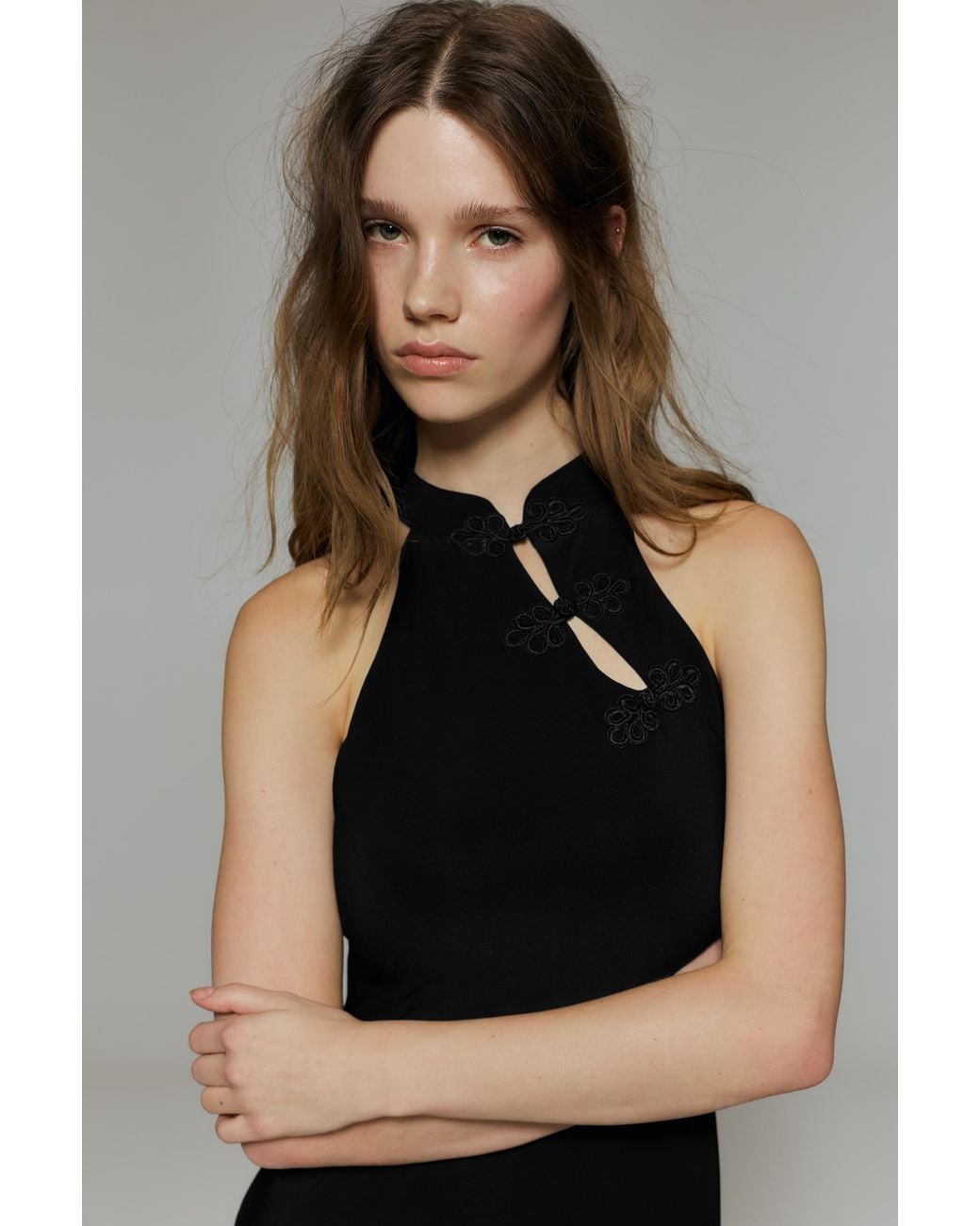Pull&Bear Black Halter Midi Dress With Fireman Clasps