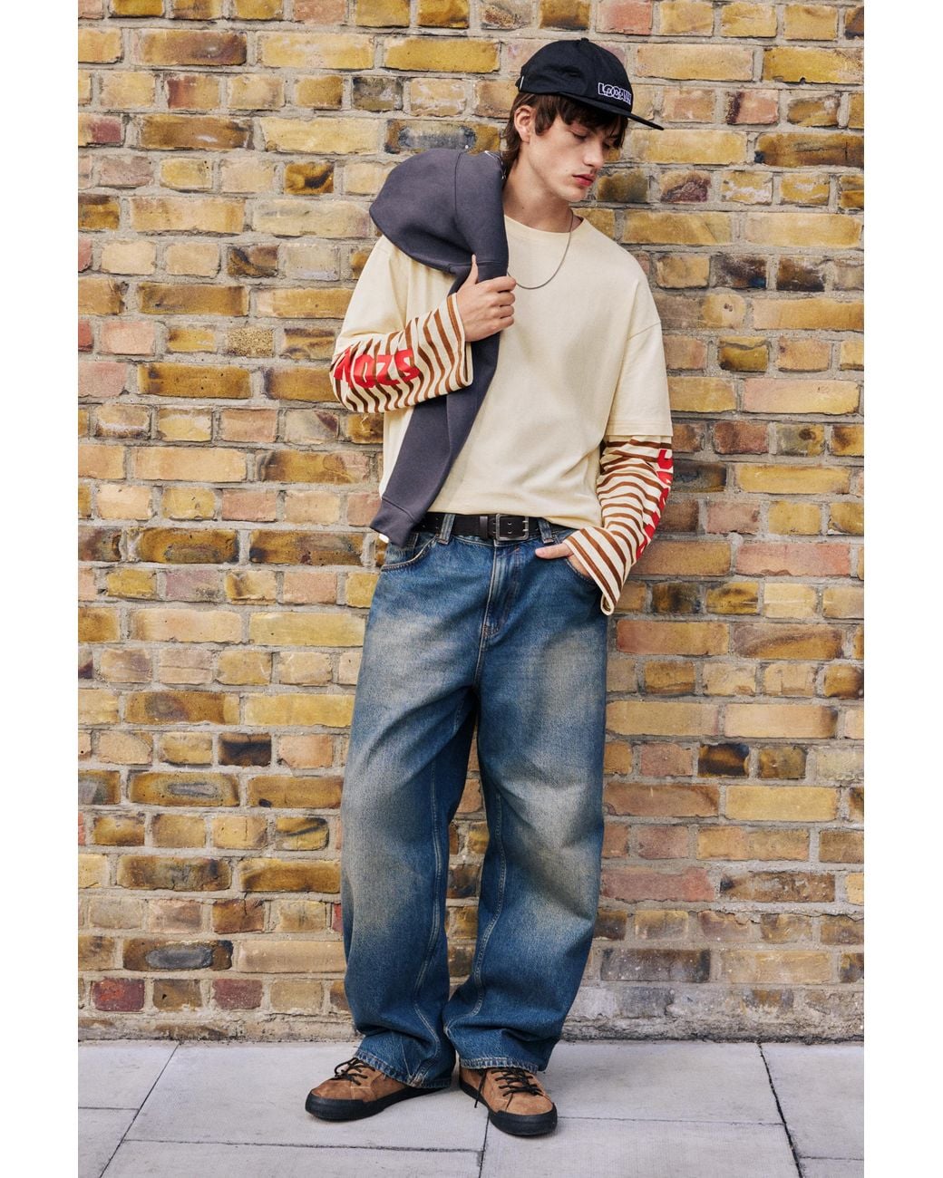 Pull&Bear Blue Stwd Double-Sleeve T-Shirt for men