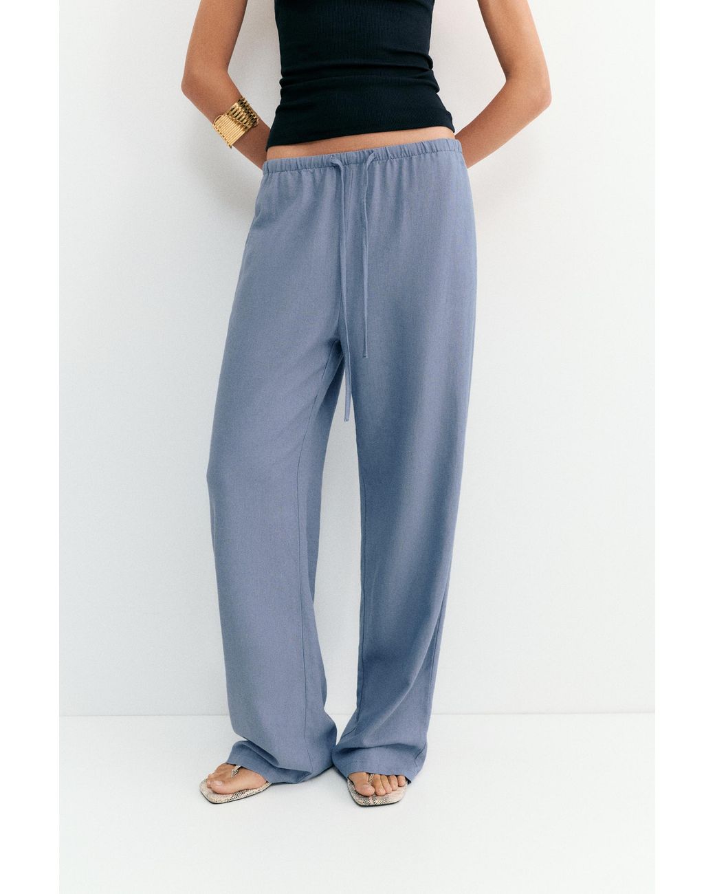 Pull&Bear Blue Linen Blend Joggers