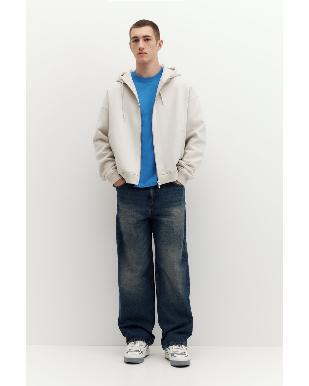 Pull&Bear Blue Zip-Up Hoodie for men