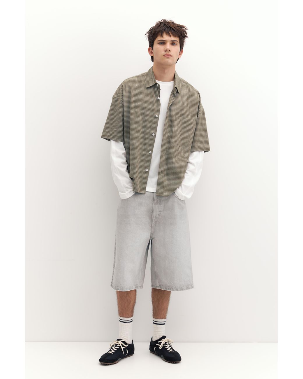 Camicia A Maniche Corte A Quadri di Pull&Bear in Natural da Uomo