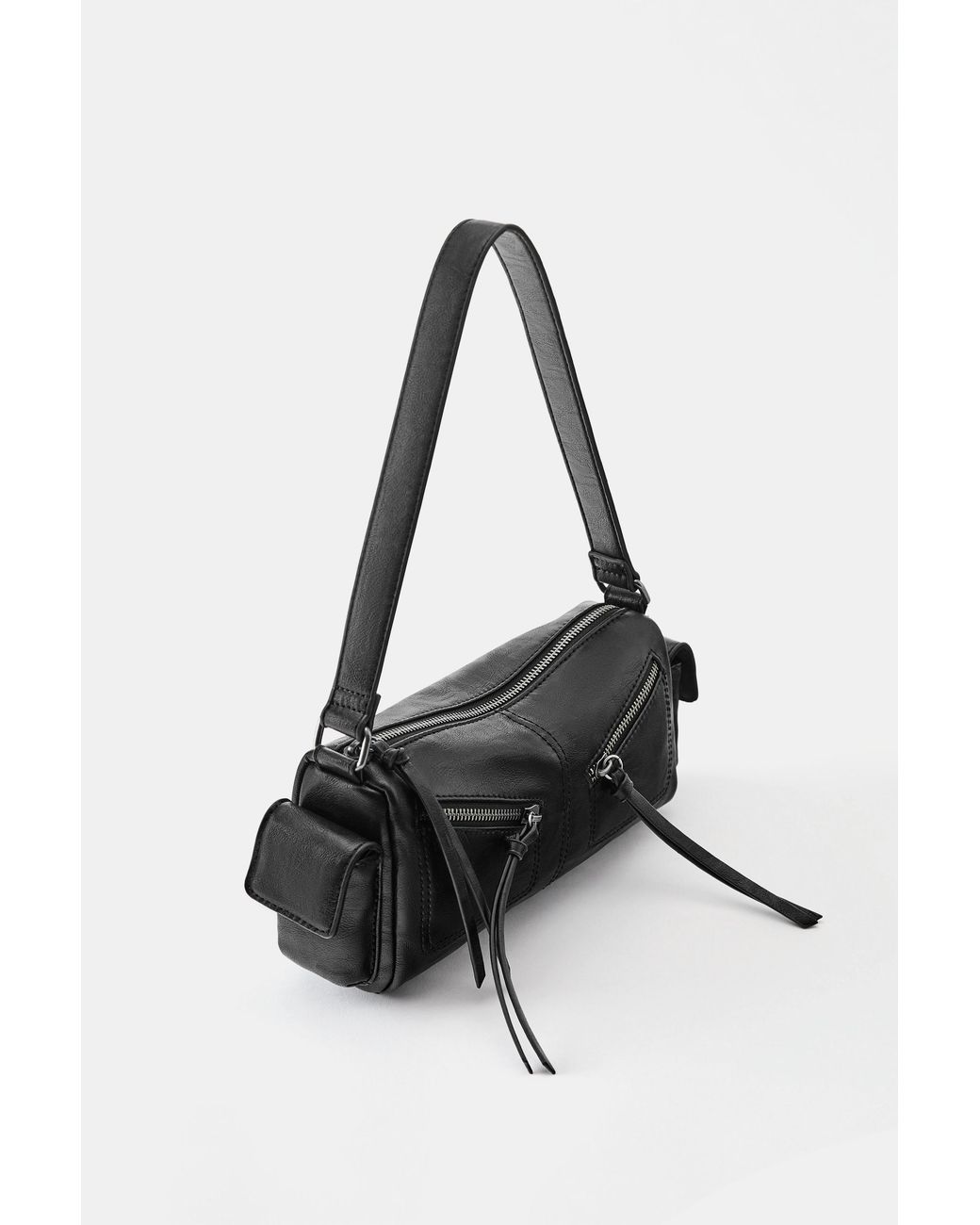 Pull&Bear Black Multipocket Shoulder Bag With Zips