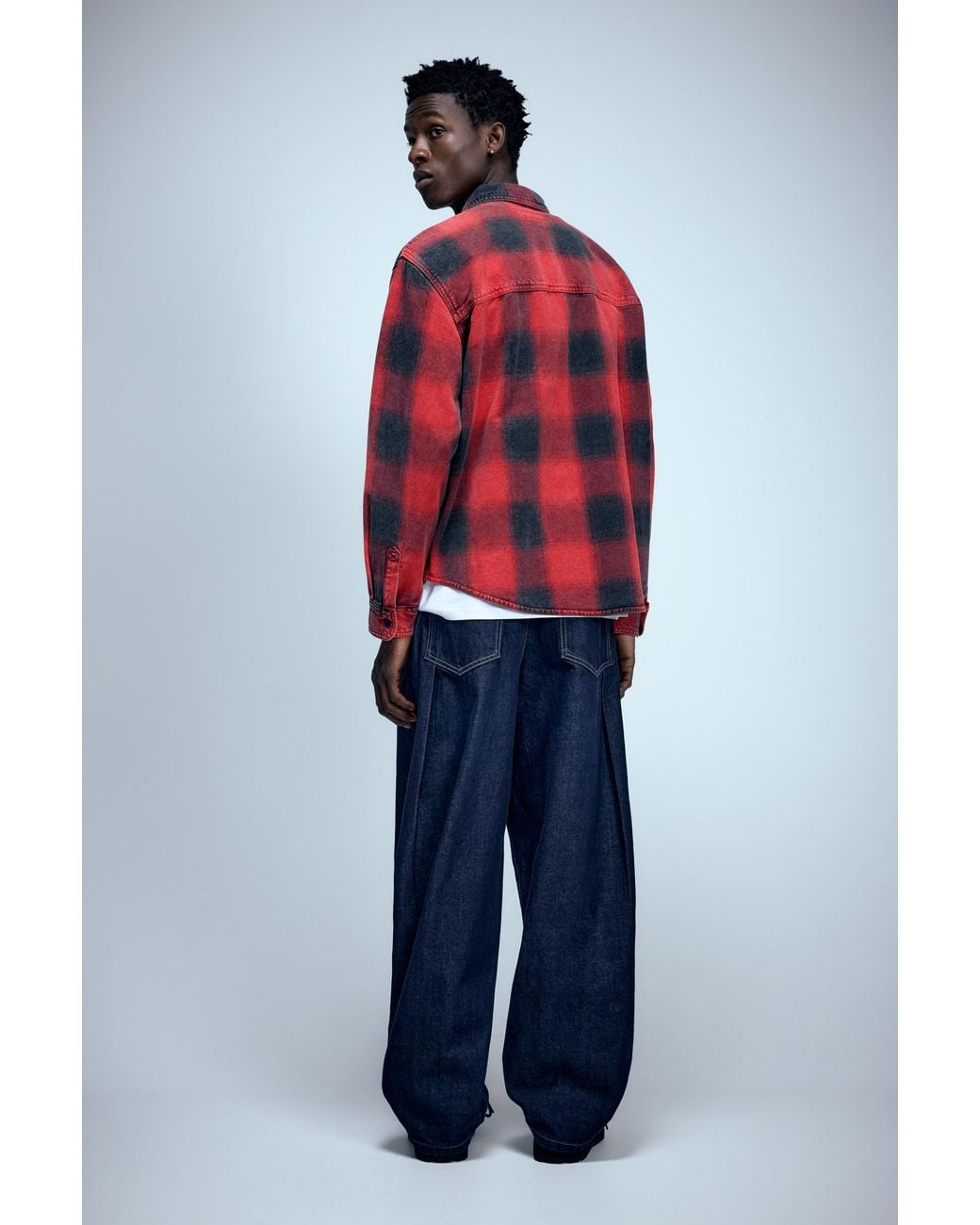 Pull&Bear Red Check Long Sleeve Overshirt for men