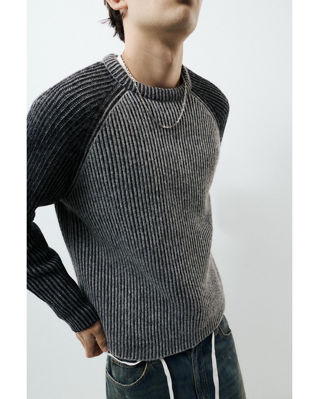 Pull Côtelé À Manches Raglan Pull&Bear pour homme en coloris Gray