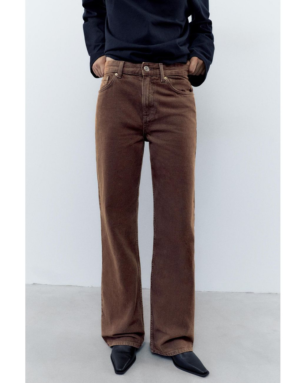 Pull&Bear Brown High-Waist Wide Straight-Leg Jeans