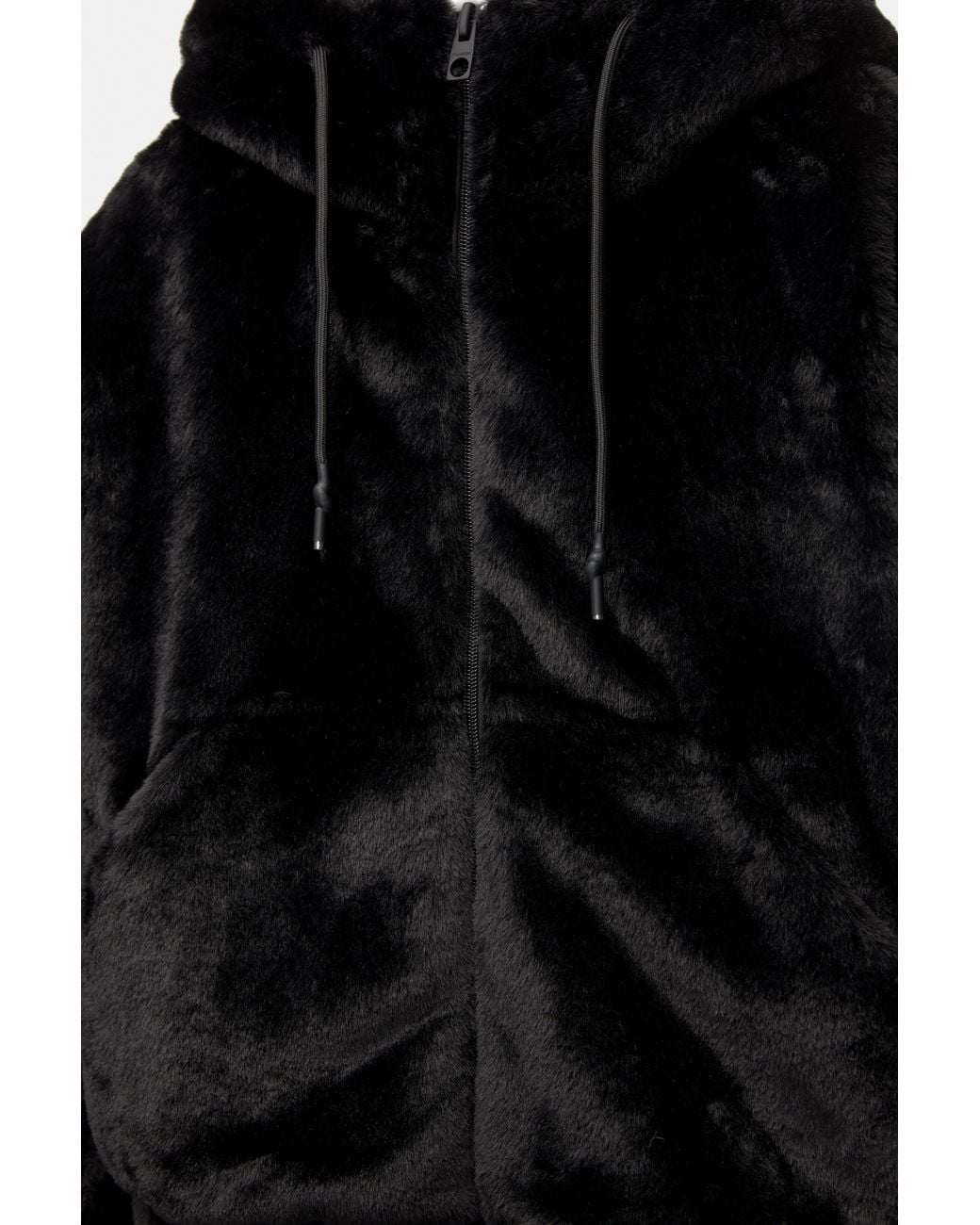 Pull&Bear Black Faux Fur Hooded Jacket