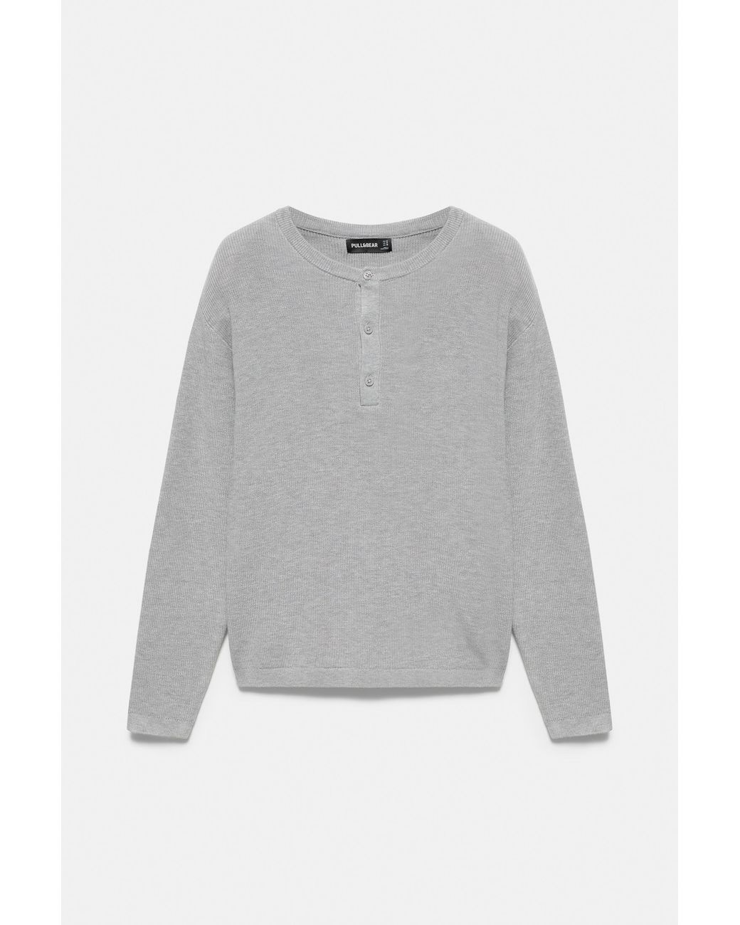 Pull&Bear Gray Henley Collar Jumper for men