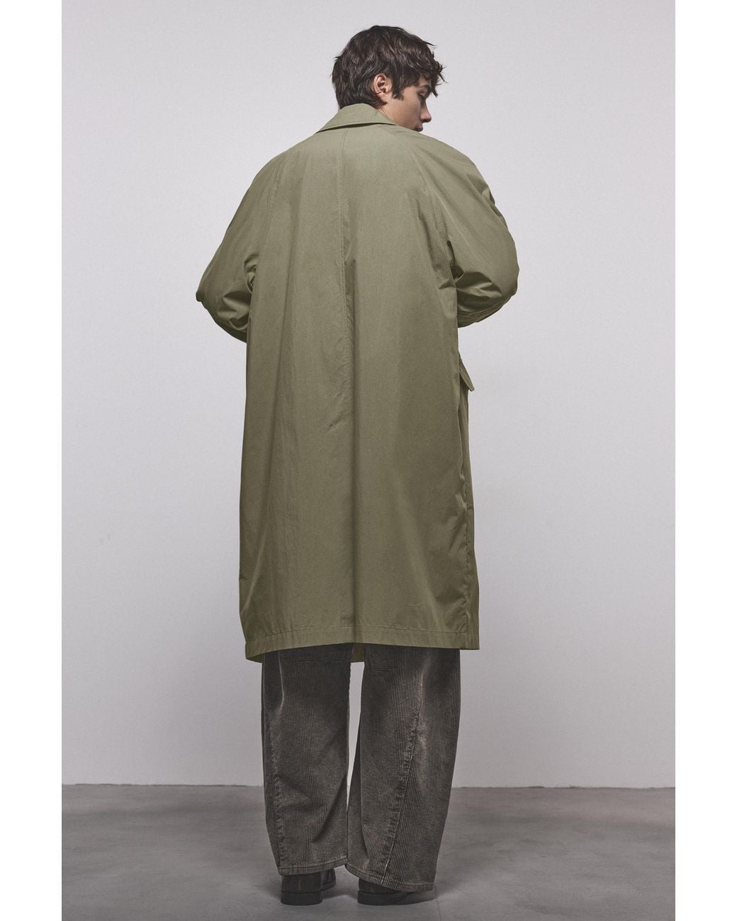 Pull&Bear Green Long Trench Coat for men