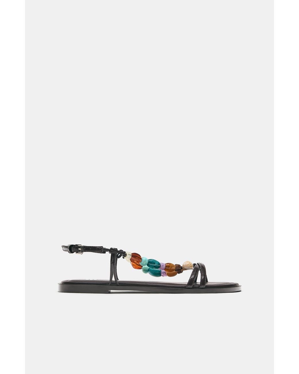 Pull&Bear White Beaded Flat Sandals