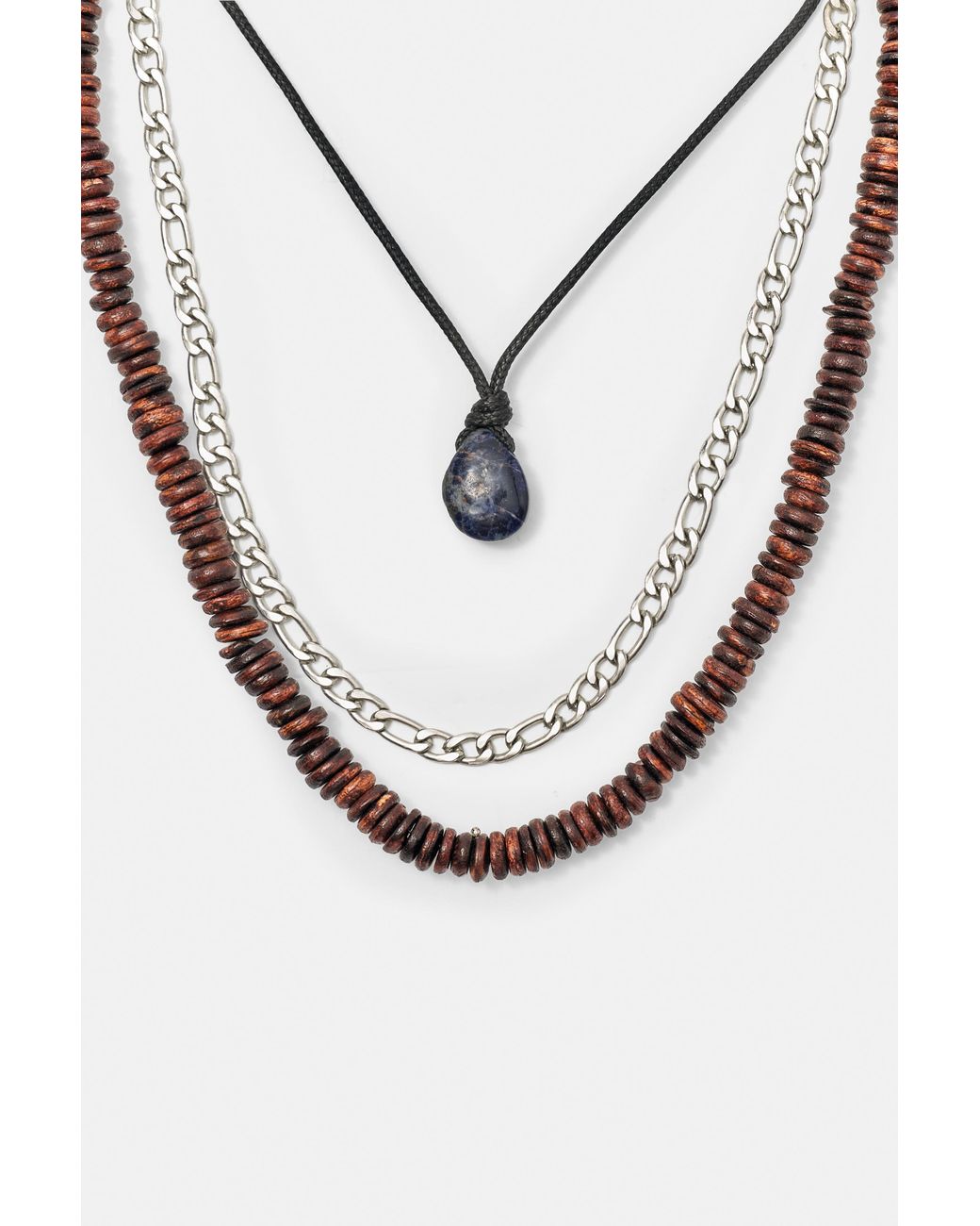 Pull&Bear White 3-Pack Of Beaded And Stone Necklaces for men