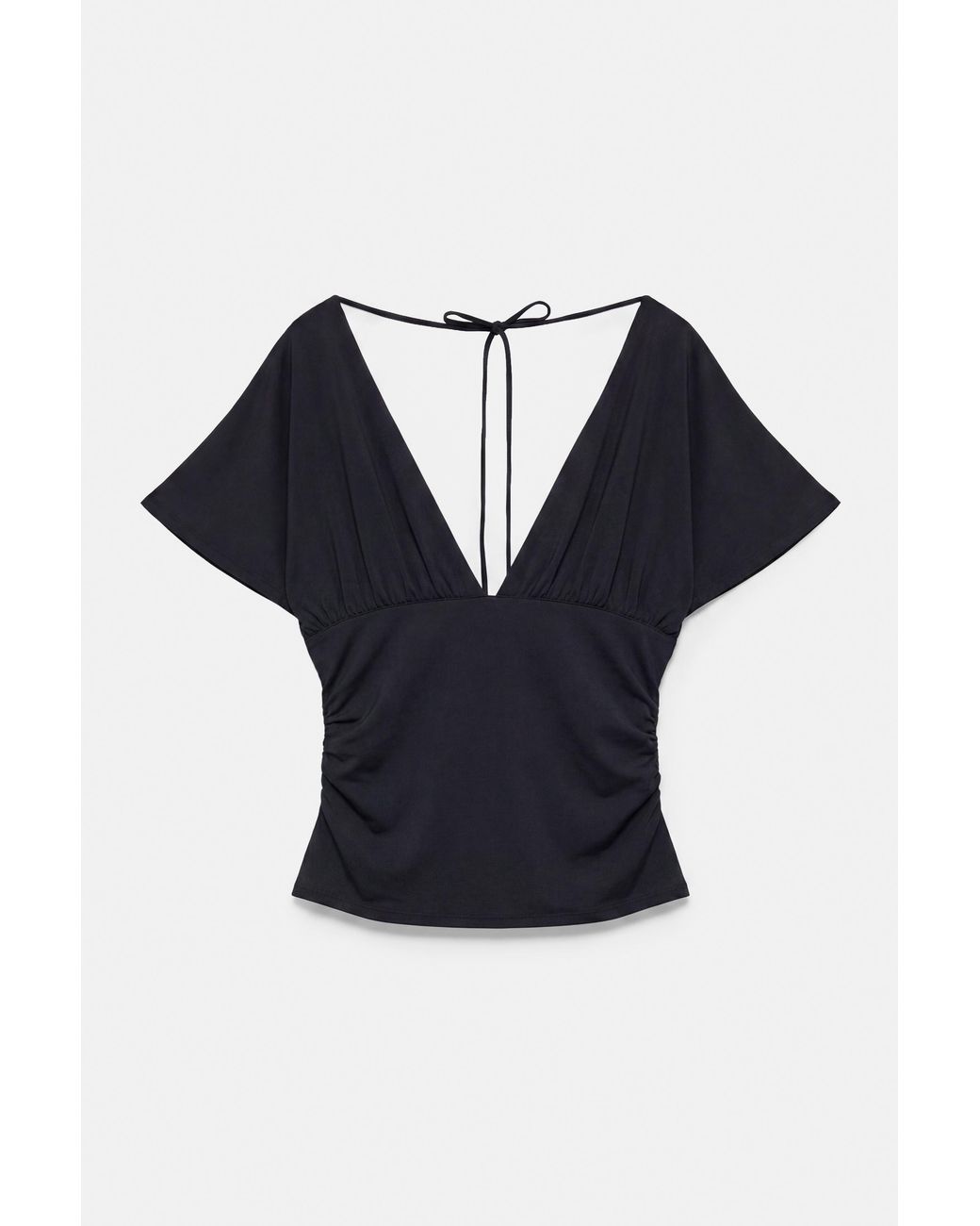 Pull&Bear Blue Top Mit Gerafftem V-Ausschnitt