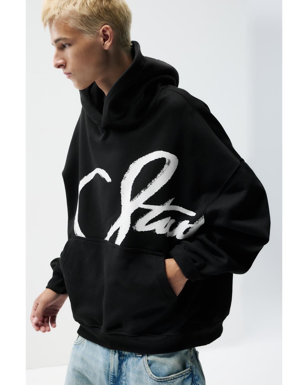 Pull&Bear Black Stwd Hoodie for men