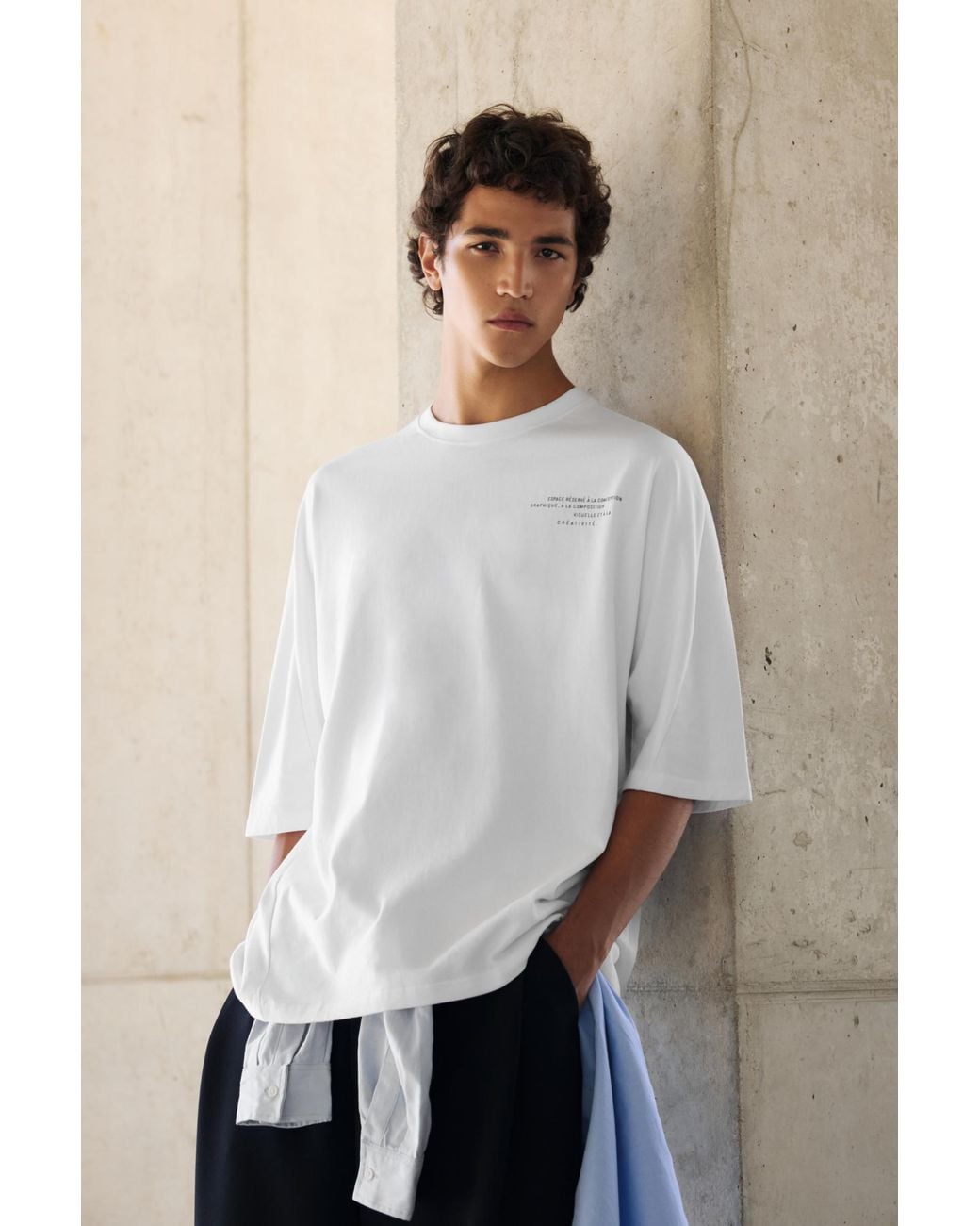 Pull&Bear White Boxy-Fit T-Shirt With Slogan for men
