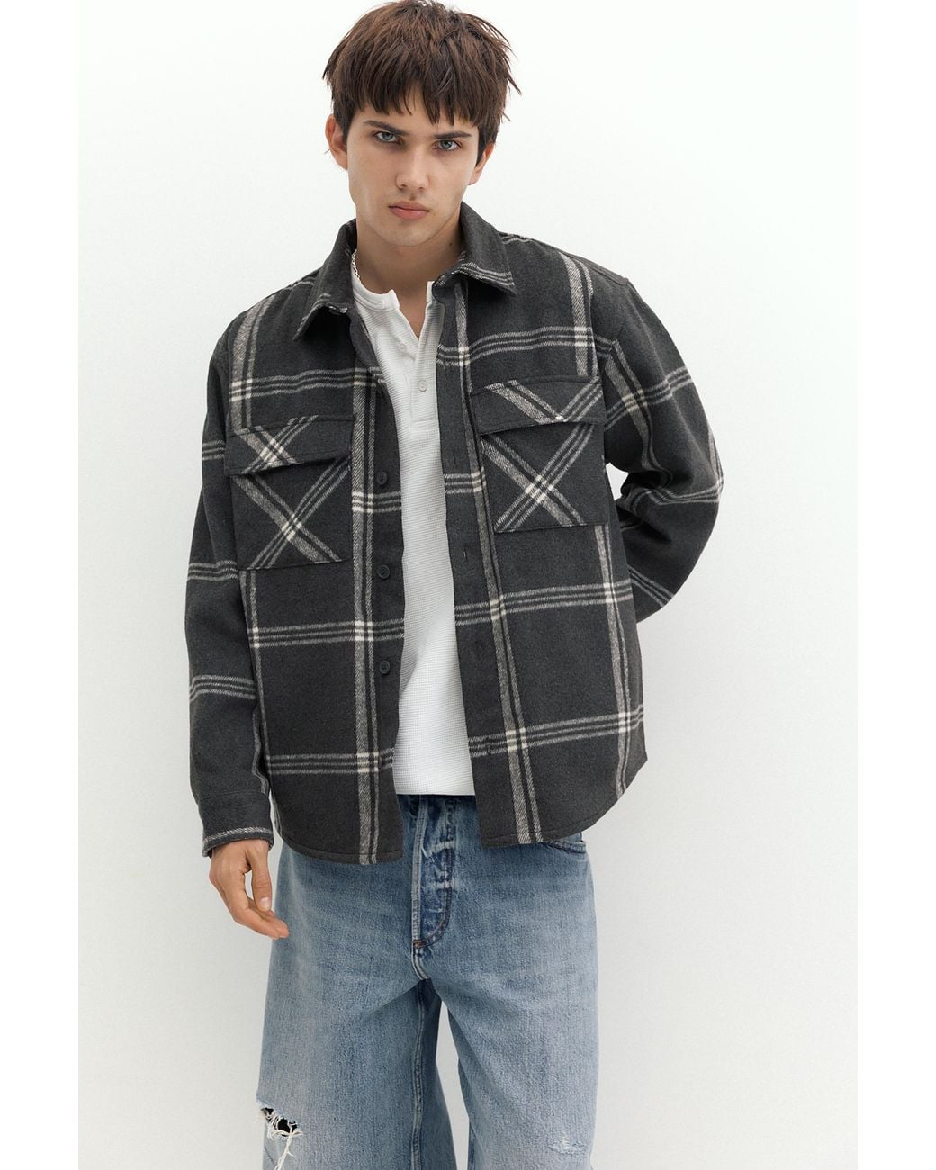 Giacca Camicia A Maniche Lunghe A Quadri di Pull&Bear in Black da Uomo