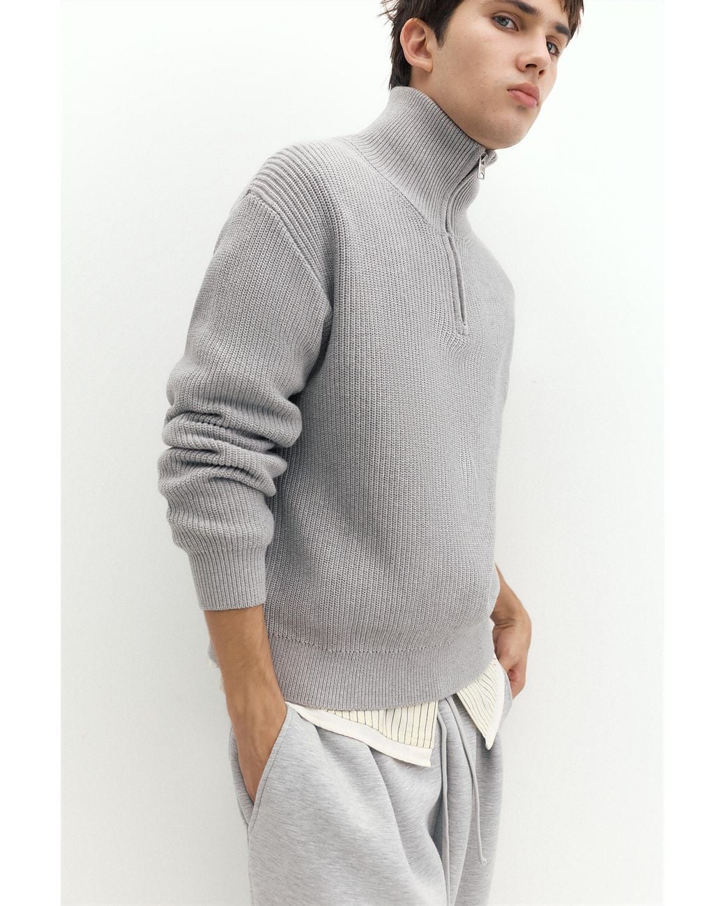 Pull&Bear Gray Quarter-Zip Jumper for men