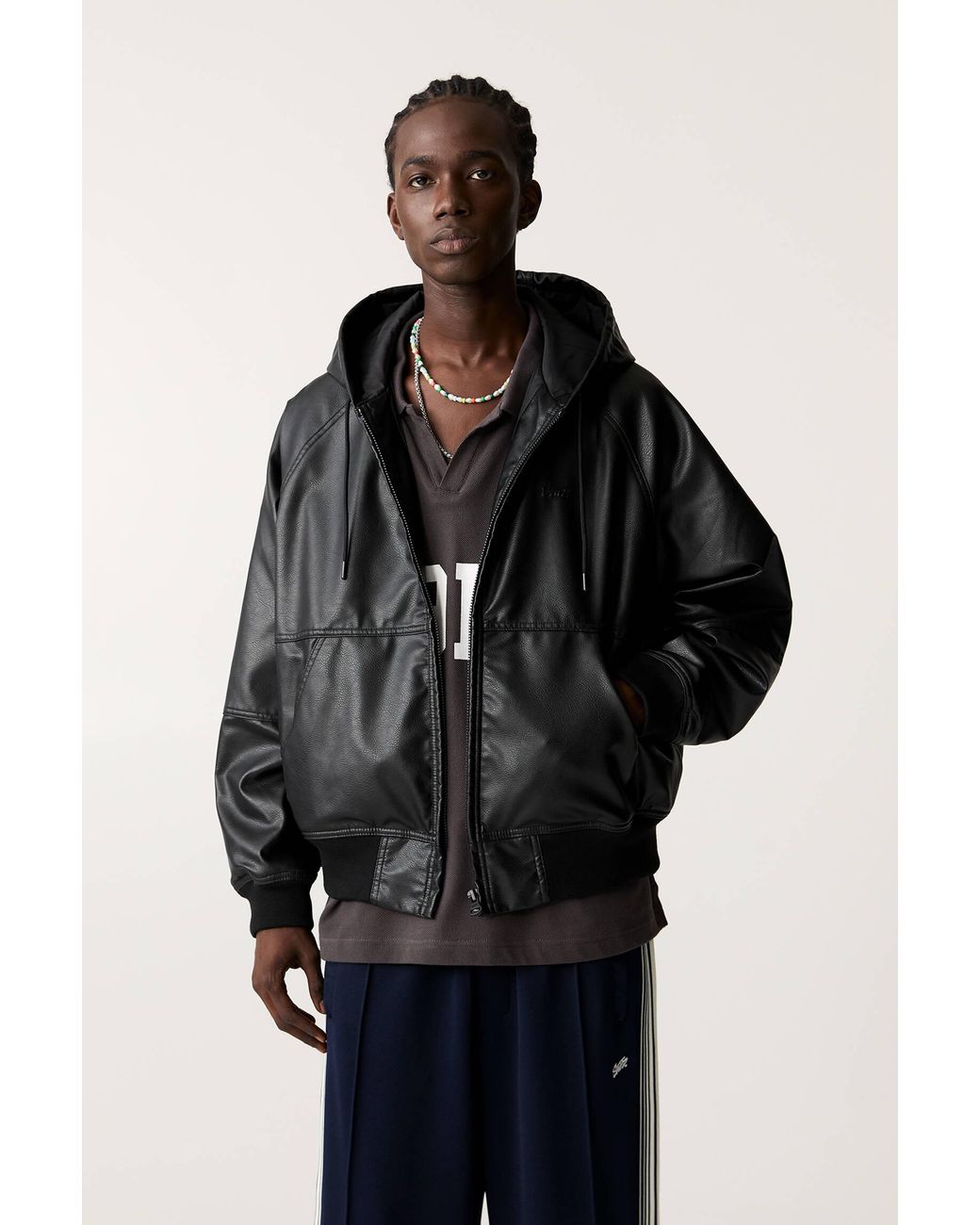 Pull&Bear Hooded Faux Leather Biker Jacket in Black for Men Lyst