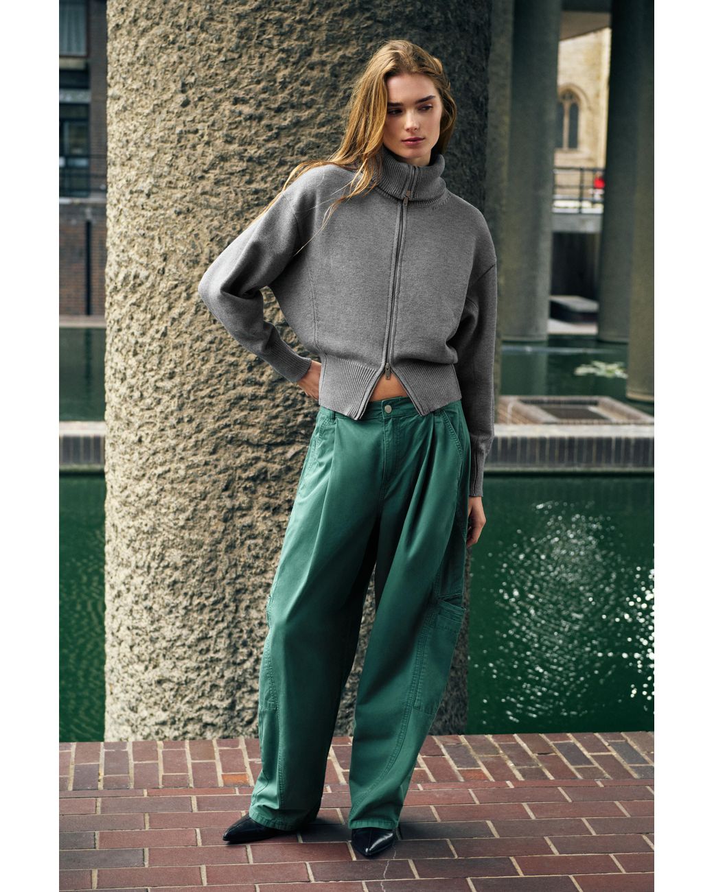 Pull&Bear Green Zip-Up Cardigan