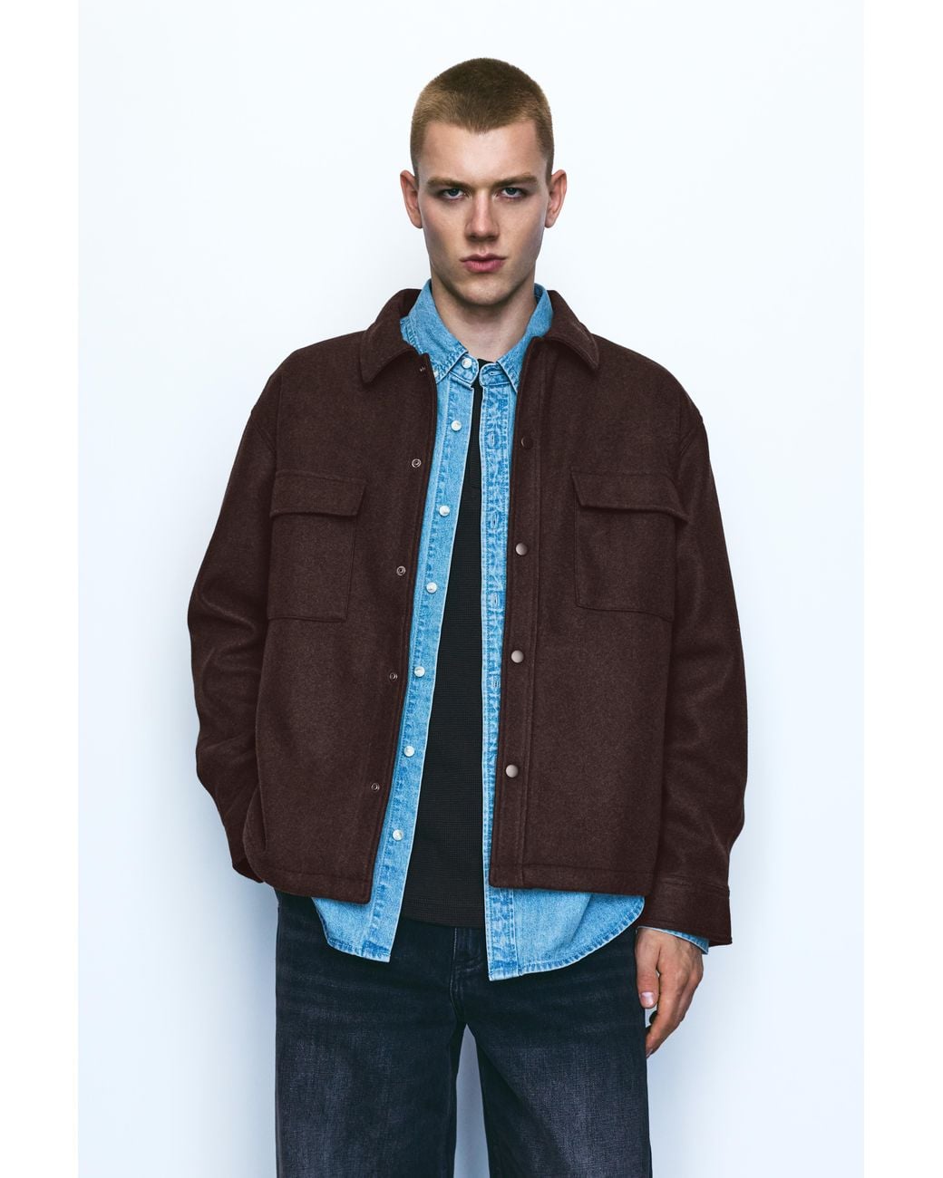 Pull&Bear Blue Long Sleeve Overshirt for men