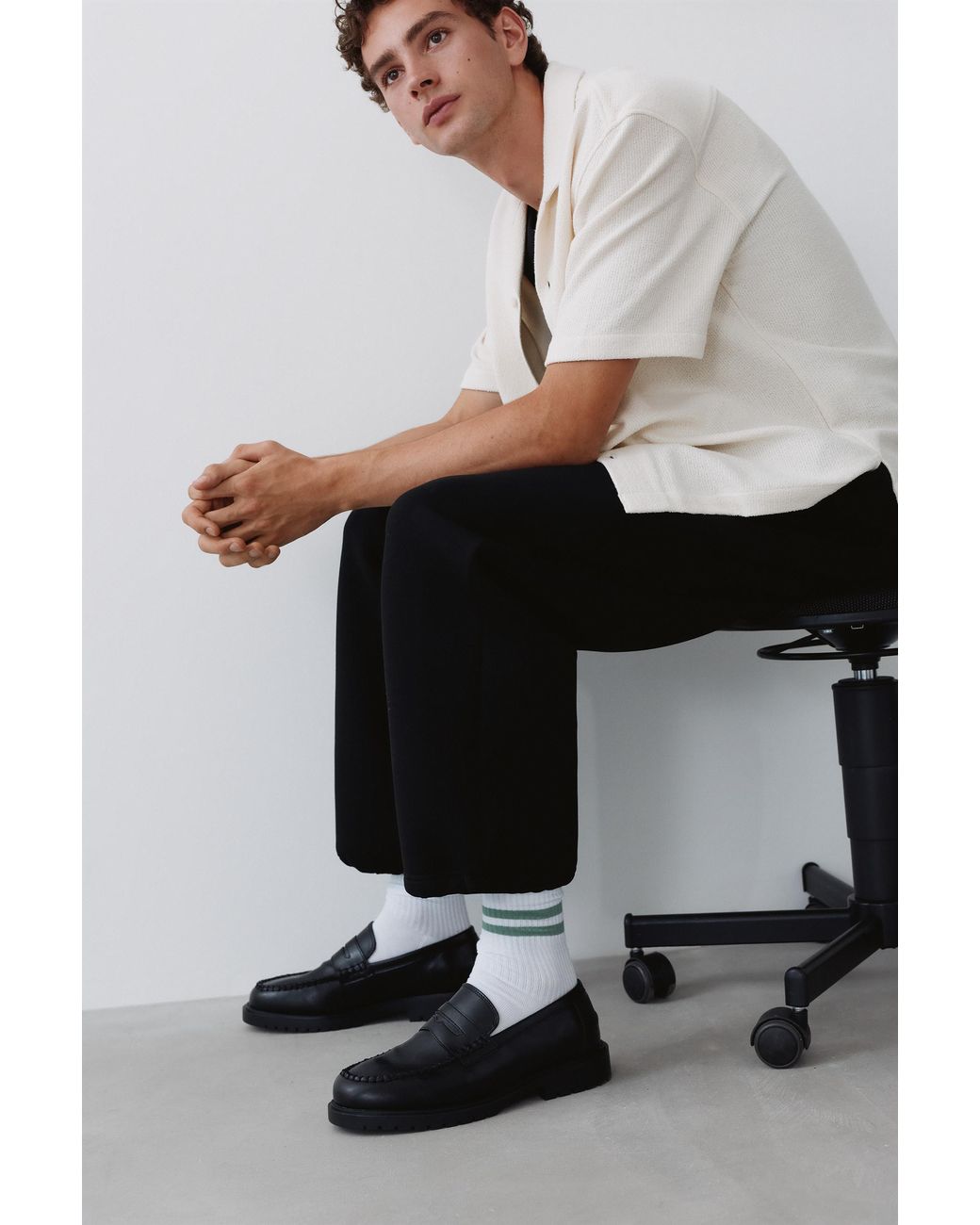 Pull&Bear White Striped Sports Socks for men