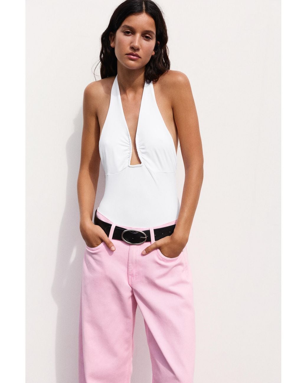 Pull&Bear Pink Gathered Halter Neck Bodysuit