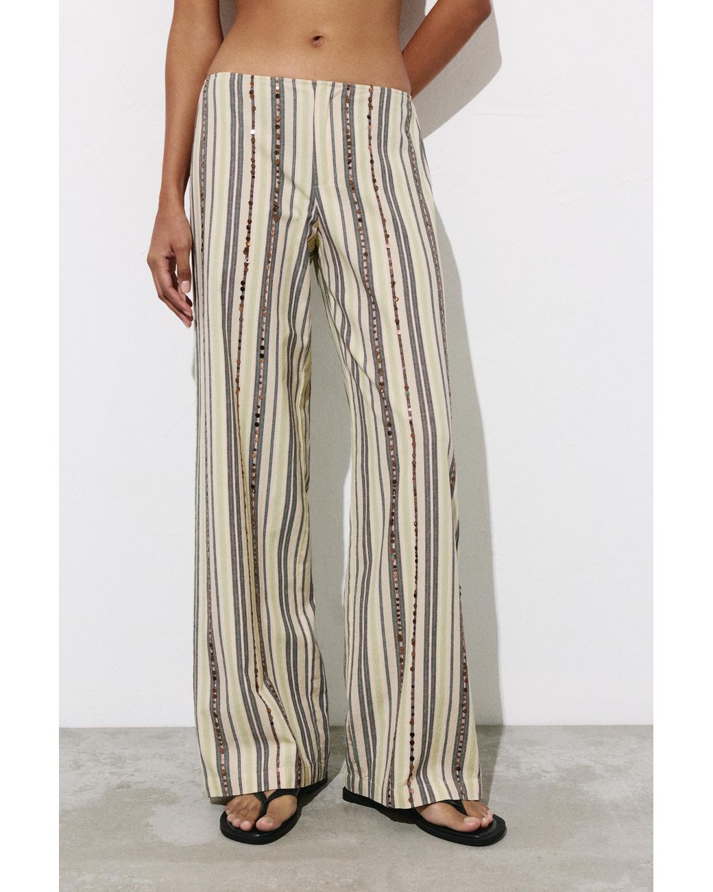 Pull&Bear Brown Striped Sequin Trousers