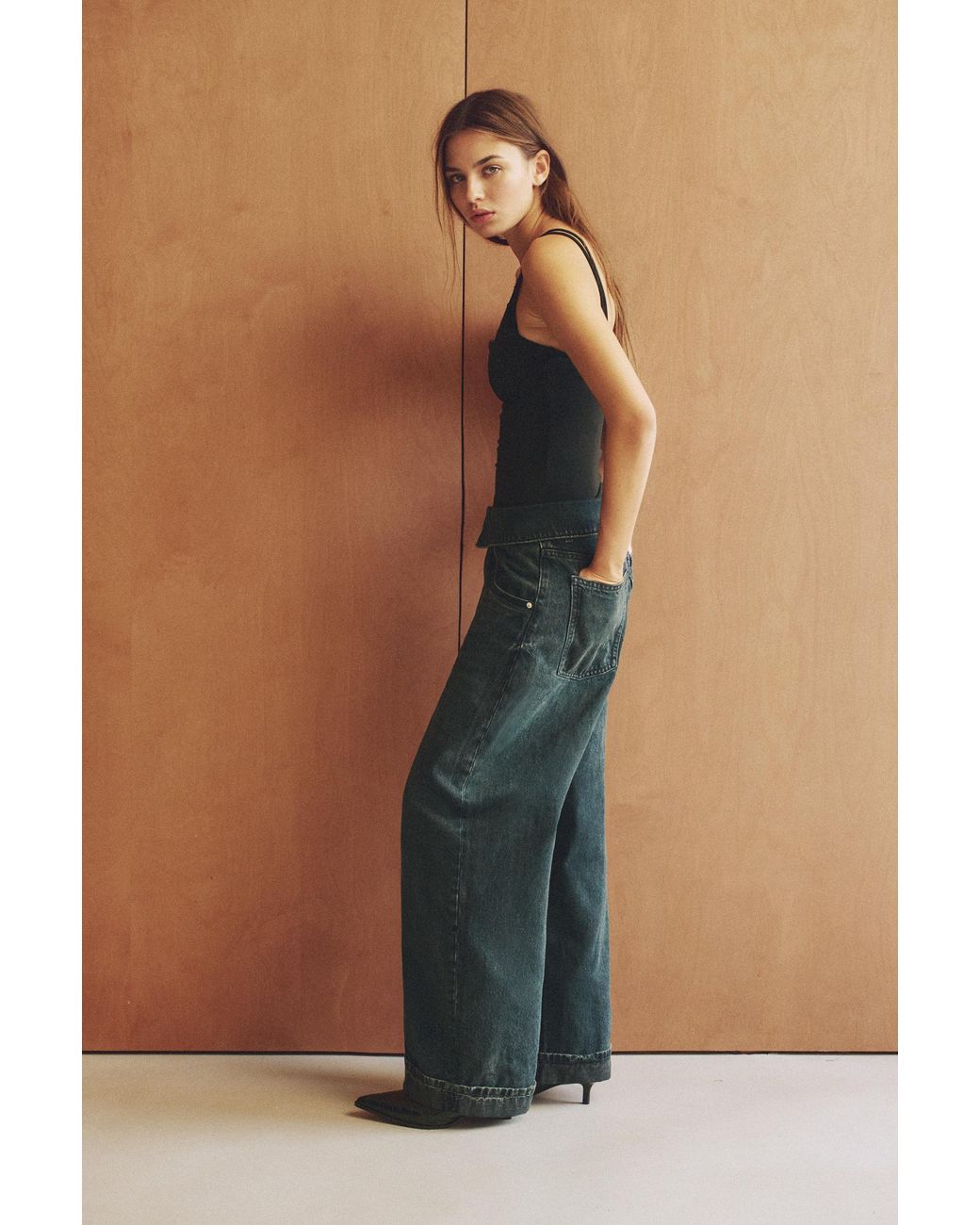 Pull&Bear Blue Baggy Jeans With Turn-Up Waist