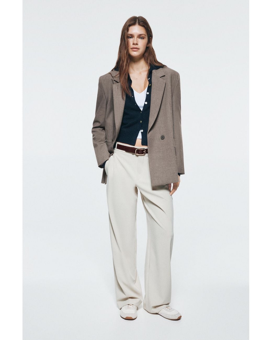 Pull&Bear Gray Double-Breasted Blazer