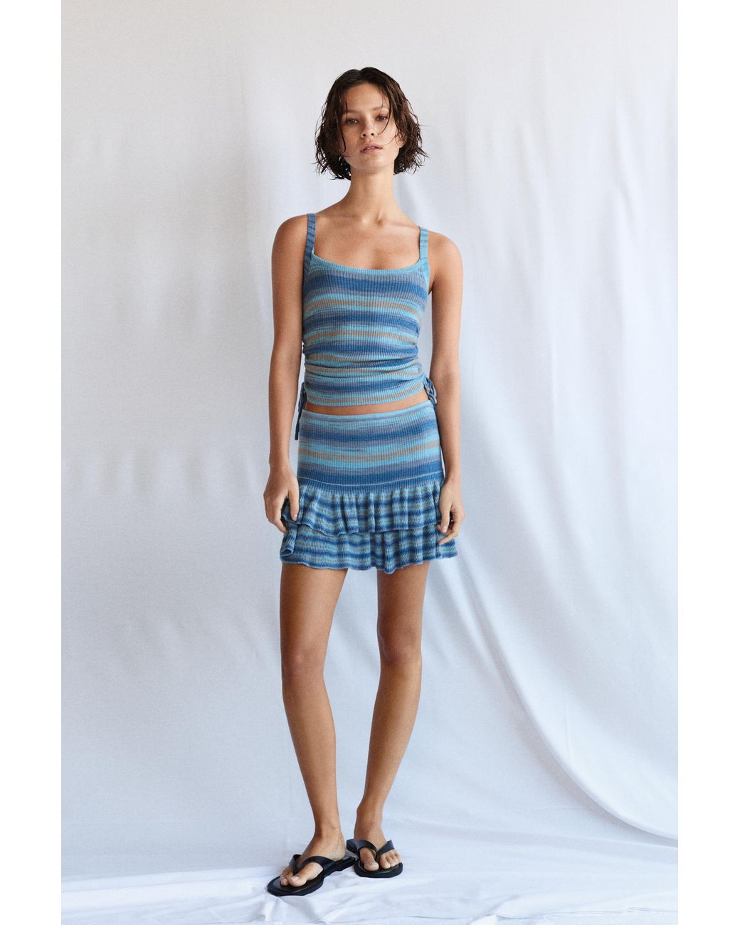 Pull&Bear Blue Fitted Ruffled Knit Skirt