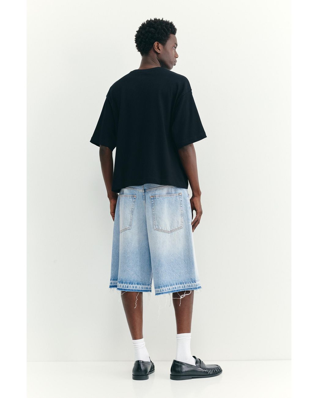 Pull&Bear Blue Raw Hem Skater Bermuda Shorts for men