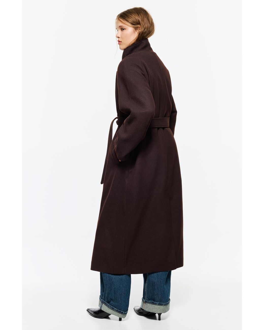 Pull&Bear Red High-Neck Belted Coat