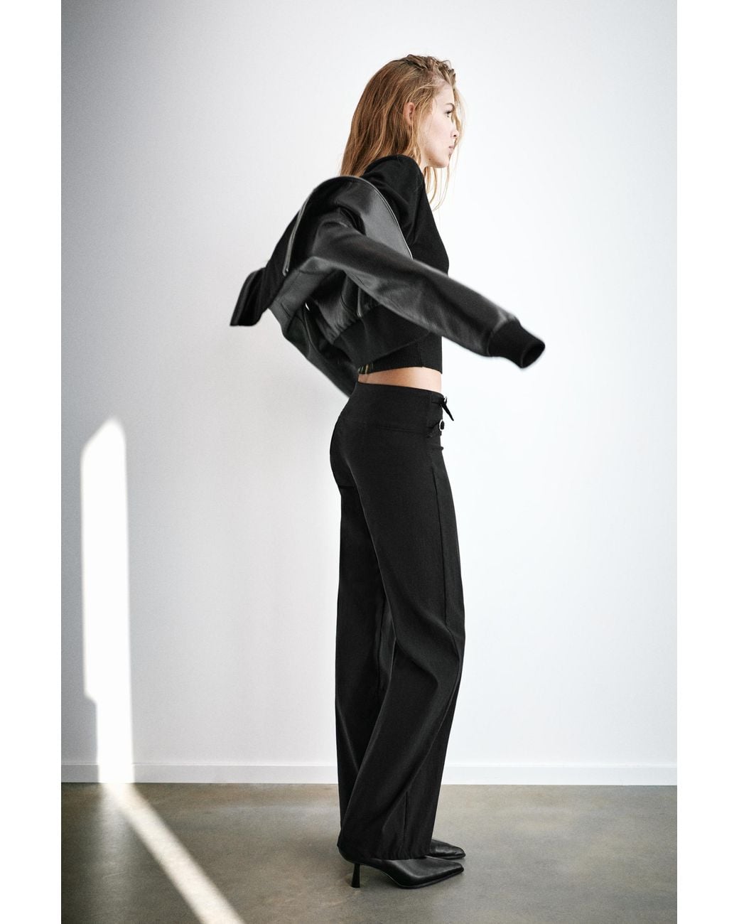 Pull&Bear Black Straight Double-Buckle Trousers