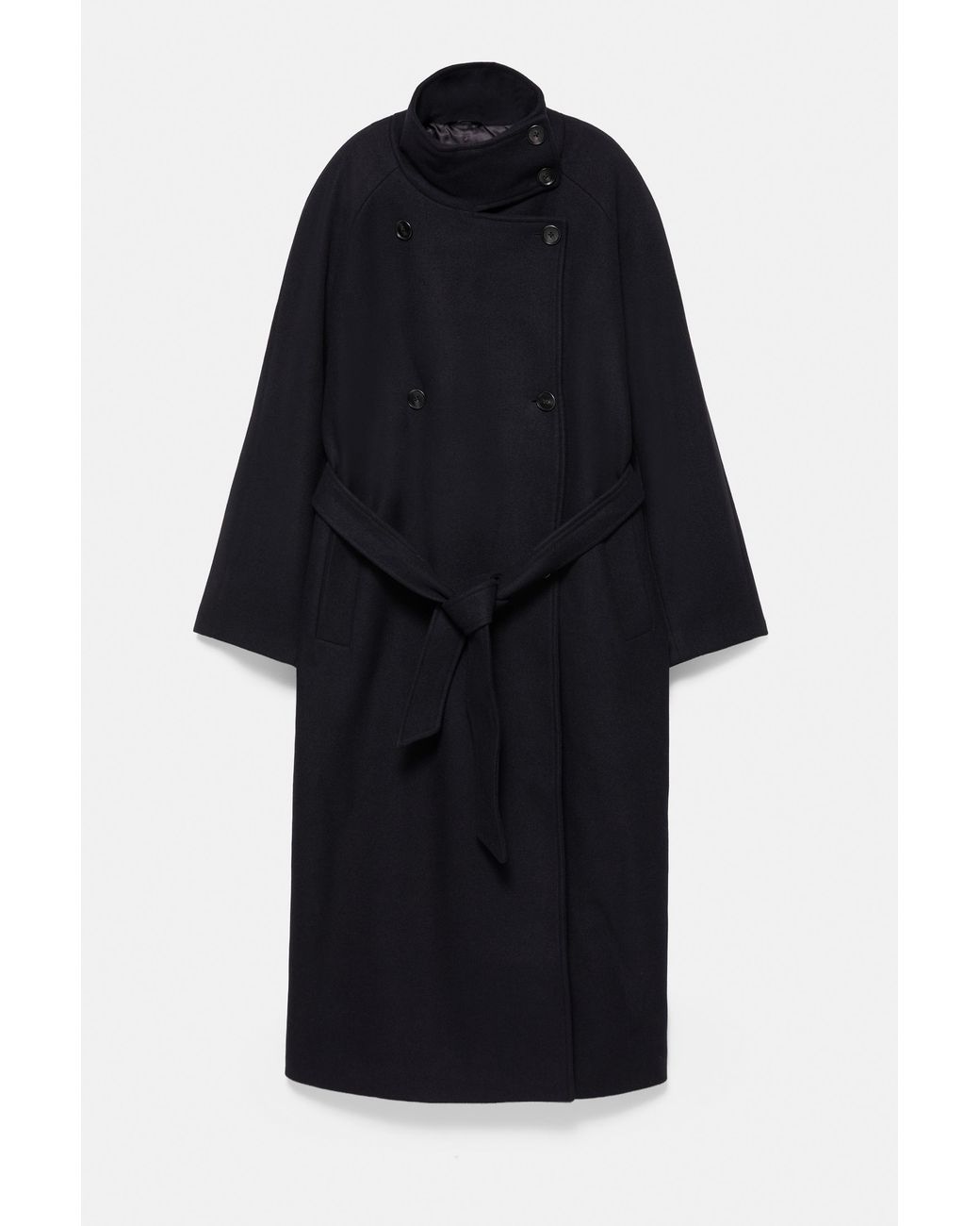 Pull&Bear Blue High Neck Belted Coat