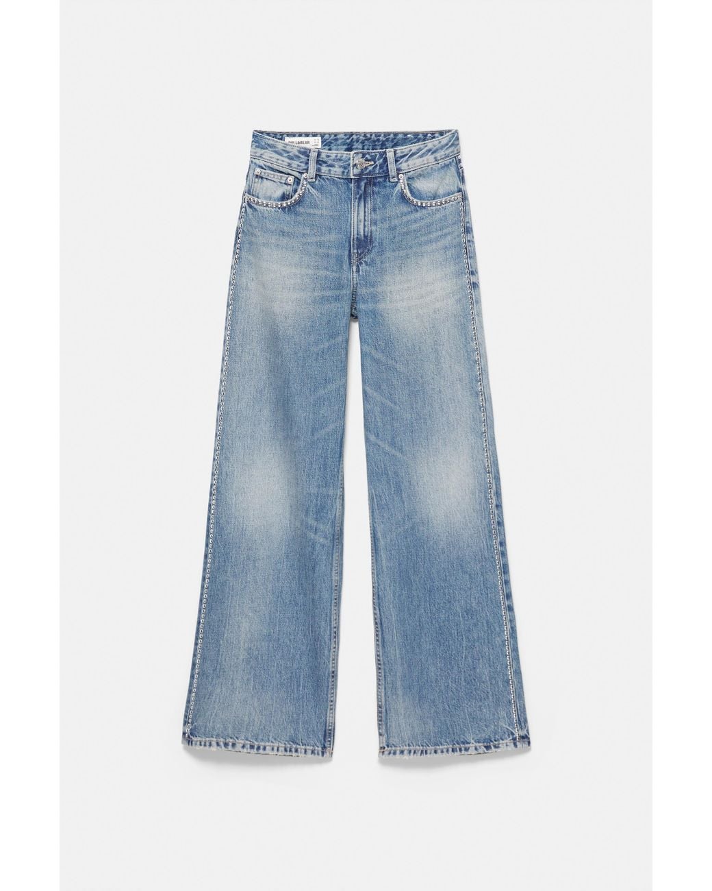 Pull&Bear Blue Studded Straight-Leg Jeans