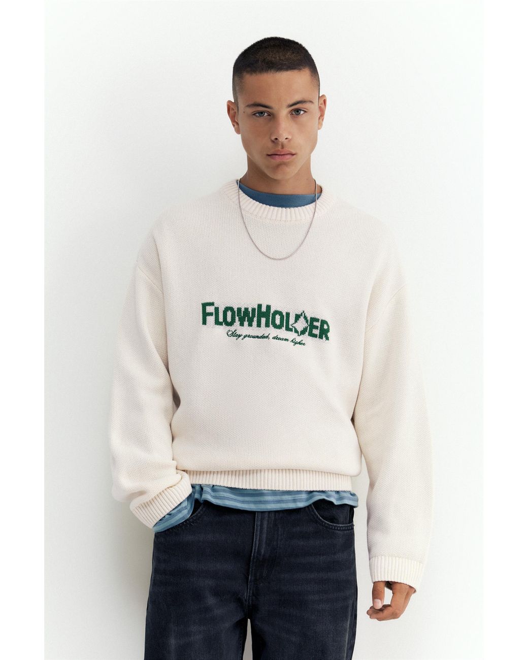 Pull&Bear Blue Stwd Graphic Jumper for men