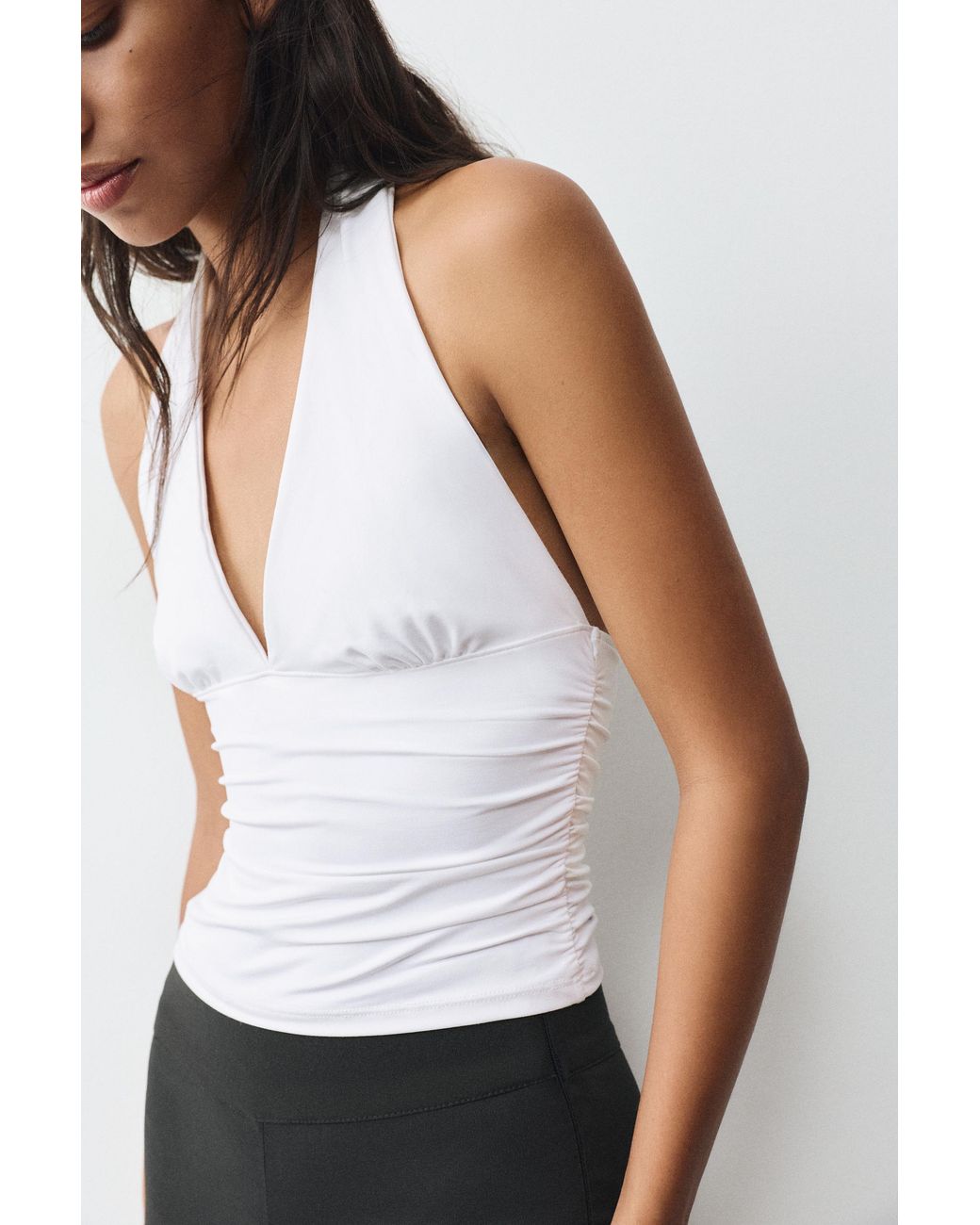 Pull&Bear White Halter Neck Top With Gathering