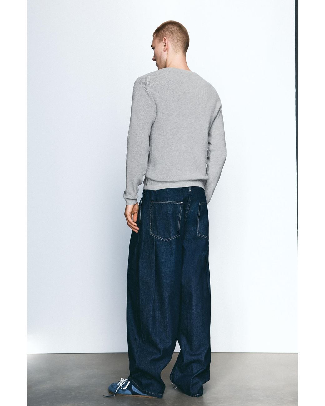 Pull&Bear Gray Henley Collar Jumper for men