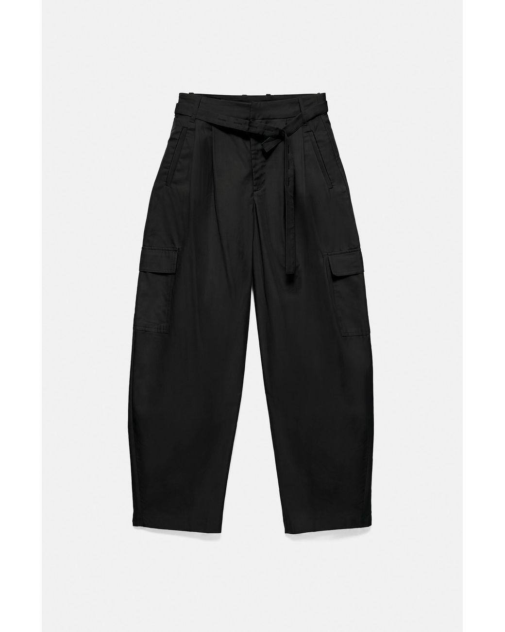 Pull&Bear Black Cargo Balloon Belt Trousers