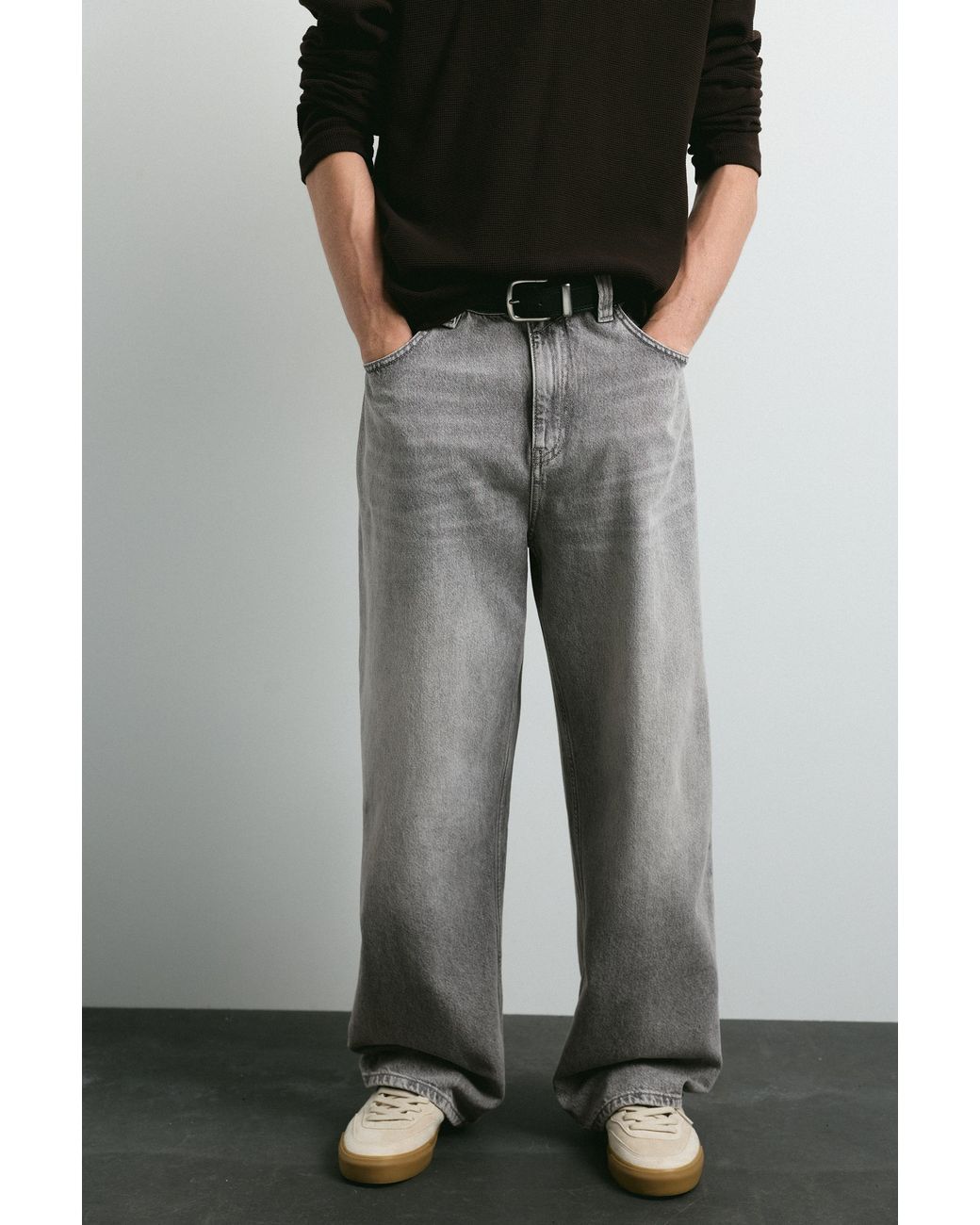 Pull&Bear Gray Relaxed Fit Baggy Jeans for men